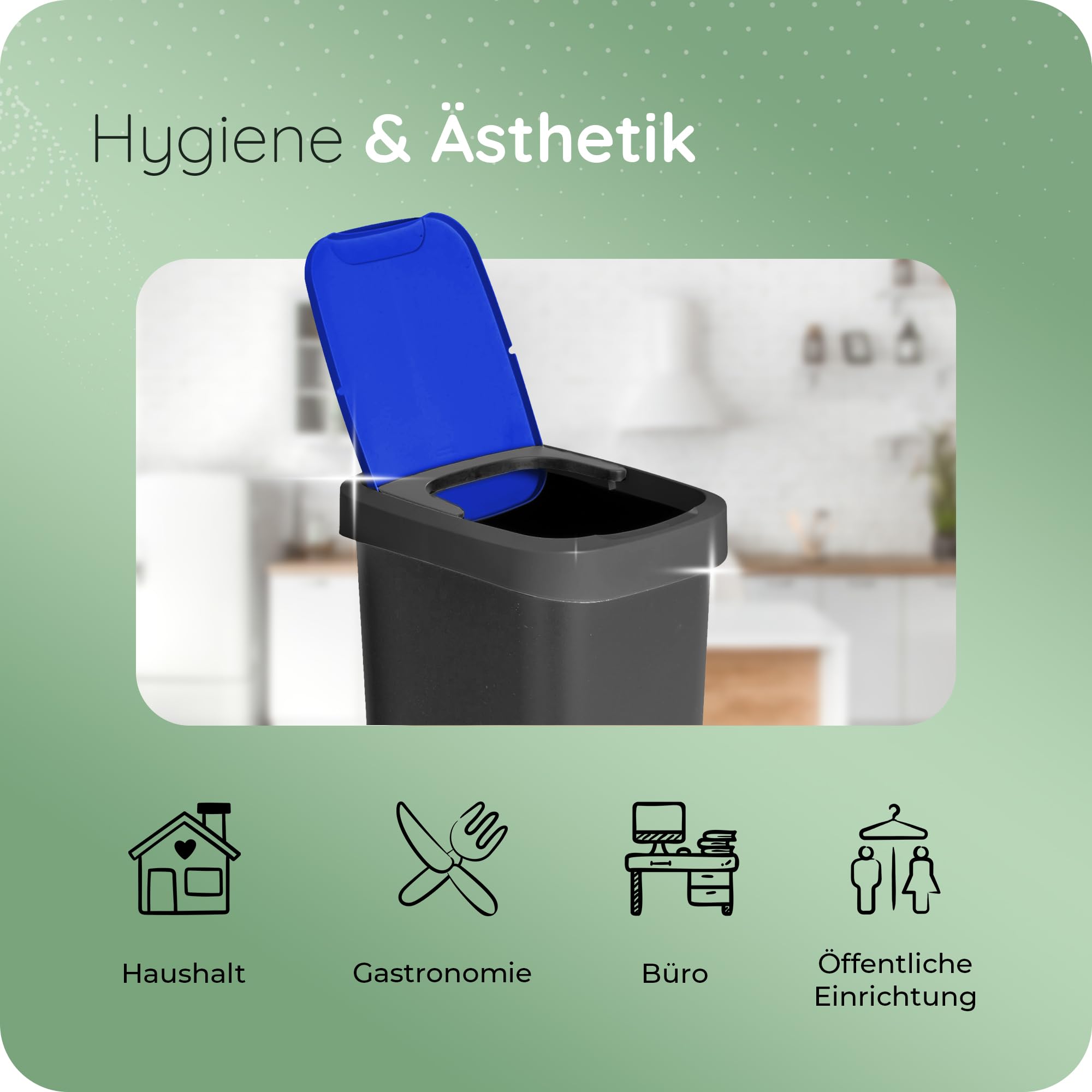 Novaliv Mülltrennsystem 50L 4er Set Mülleimer mit Schwingdeckel, Mülltrennung Küche Abfalltrennung, Schwarz Blau Gelb Grün, Recycling Wertstoff Mülltrennsystem Abfallbehälter Küche Haushalt Büro Müll