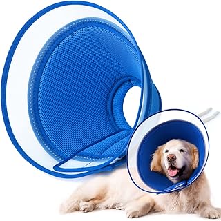 YUNXANIW Dog & Cat Recovery Collars, Soft Elizabethan Cone Collars for SurgeryBreathable Mesh Recovery Collar, Soft Adjustablet Dog Cones and Cat Cones for After Surge (M, BLUE)