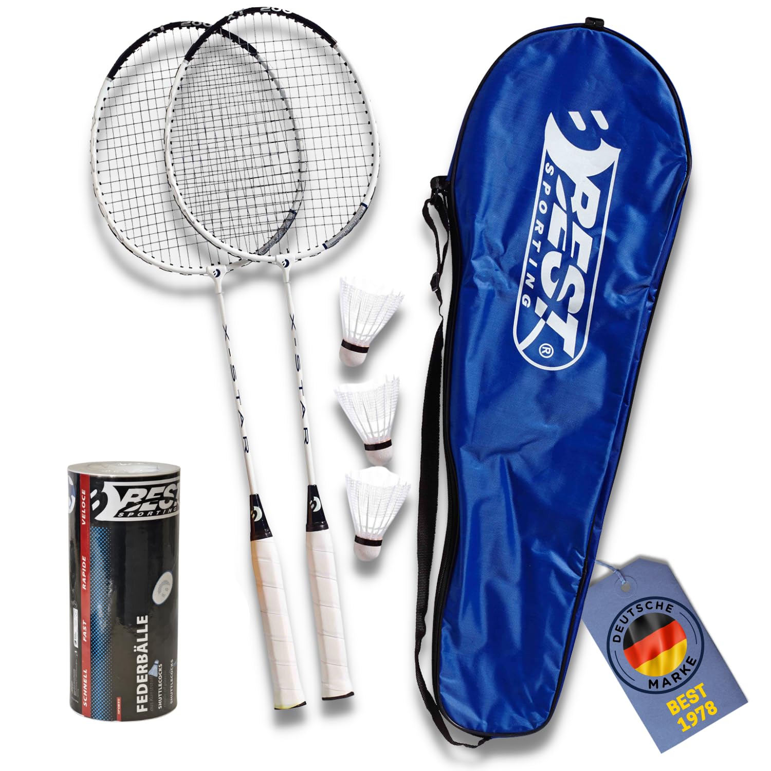Best Sporting 200 XT Set de badminton, 2 Raquette de Badminton 3 balles Sac de transport inclus