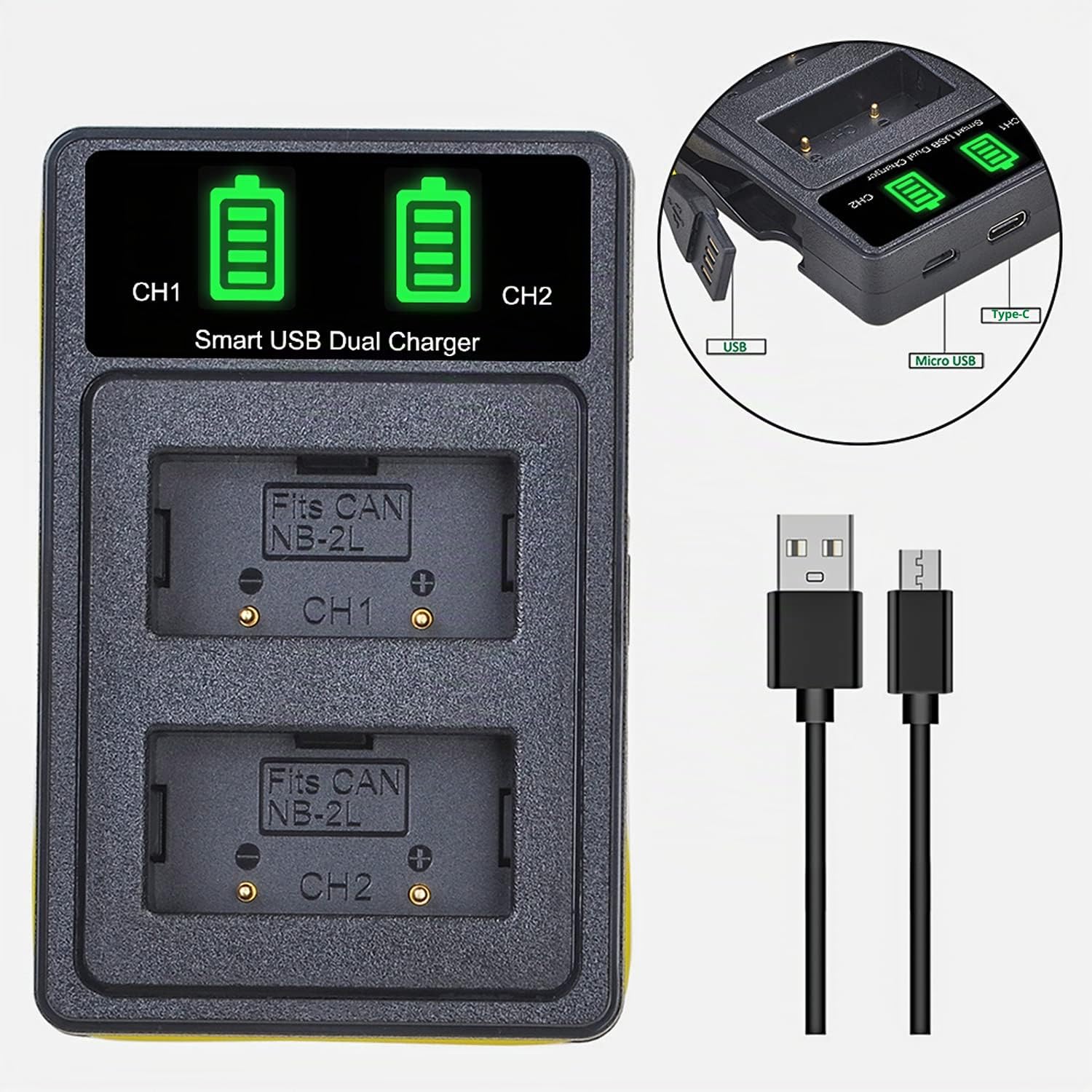 Batterie DuraPro 2Pcs NB-2L NB-2LH + Chargeur USB Double Remplacement pour Canon EOS 350D 400D MD265 MV960 PowerShot G7 G9 S70 S80 ZR950 ZR960 HG10 HV40 Caméras