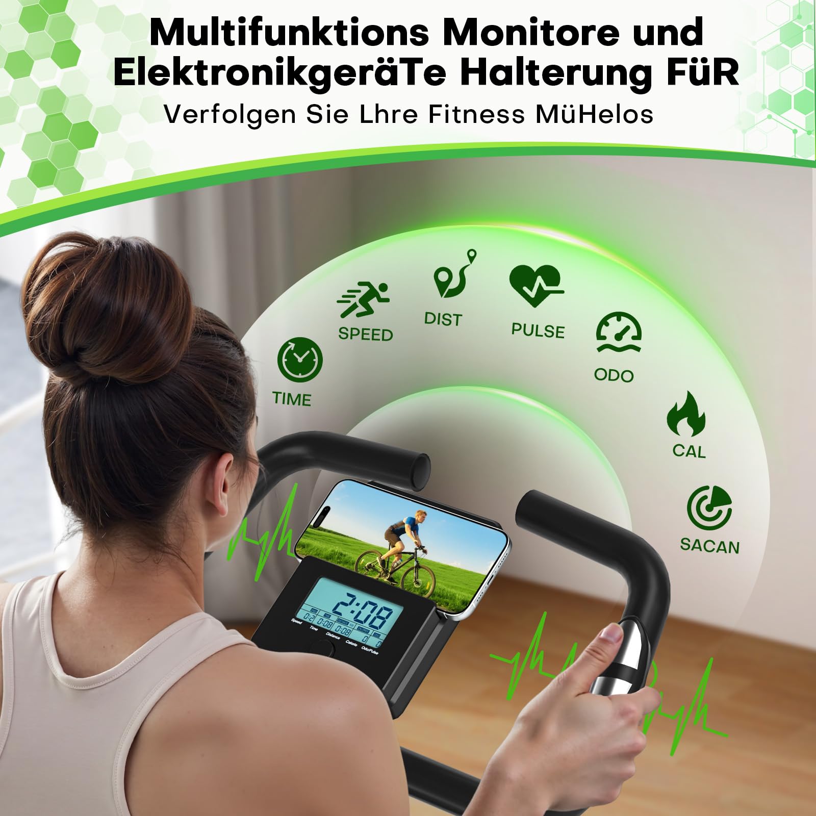 Heimtrainer Fahrrad, SLUNSE Neues 5-in-1 Hometrainer Fahrrad Klappbar, Ergometer Heimtrainer mit 16-fach Magnetwiderstand, Leise & Bequem, LCD-Display, Belastbar bis 160kg, Home Trainer