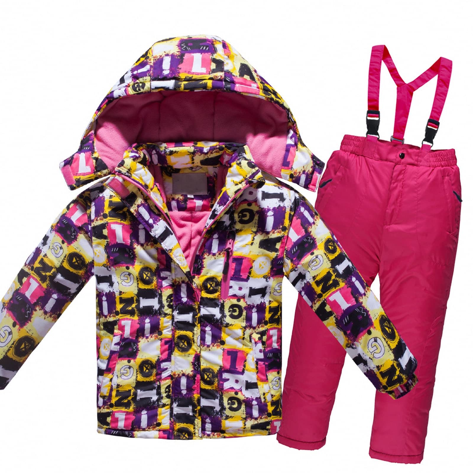 Kinder 2 teilig Skijacke,Outdoorjacke mit Kapuze,warme Skianzug anzüge,Schneeanzug,Jungen und mädchen Schneeoverall Snowboard Winteranzug Skihose Anzug,ski-bekleidungsset,Red,140CM