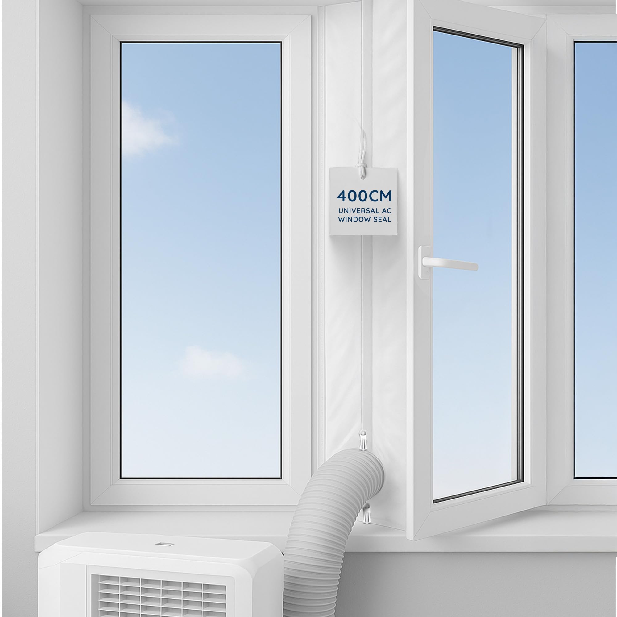 CUQOO AC Window Seal Kit 400cm – Universal Fit for Portable Air Conditioners & Tumble Dryers, Zip Closure with Adhesive Fastener, Waterproof & Easy to Install, No Drilling Needed