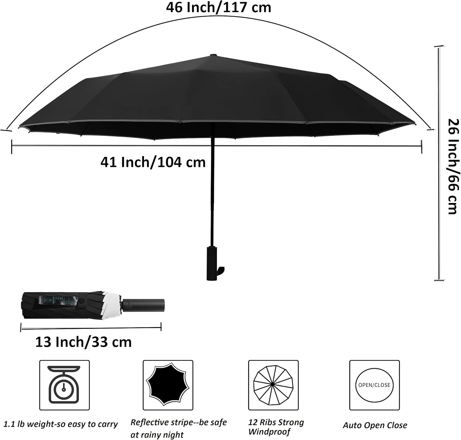 BAODINI Windproof Compact Rain Umbrella for Travel 42/46 Inch Premium Fabric Auto Open Perfect for Purse and Backpack Portable Umbrella for Women and Men - Image 6