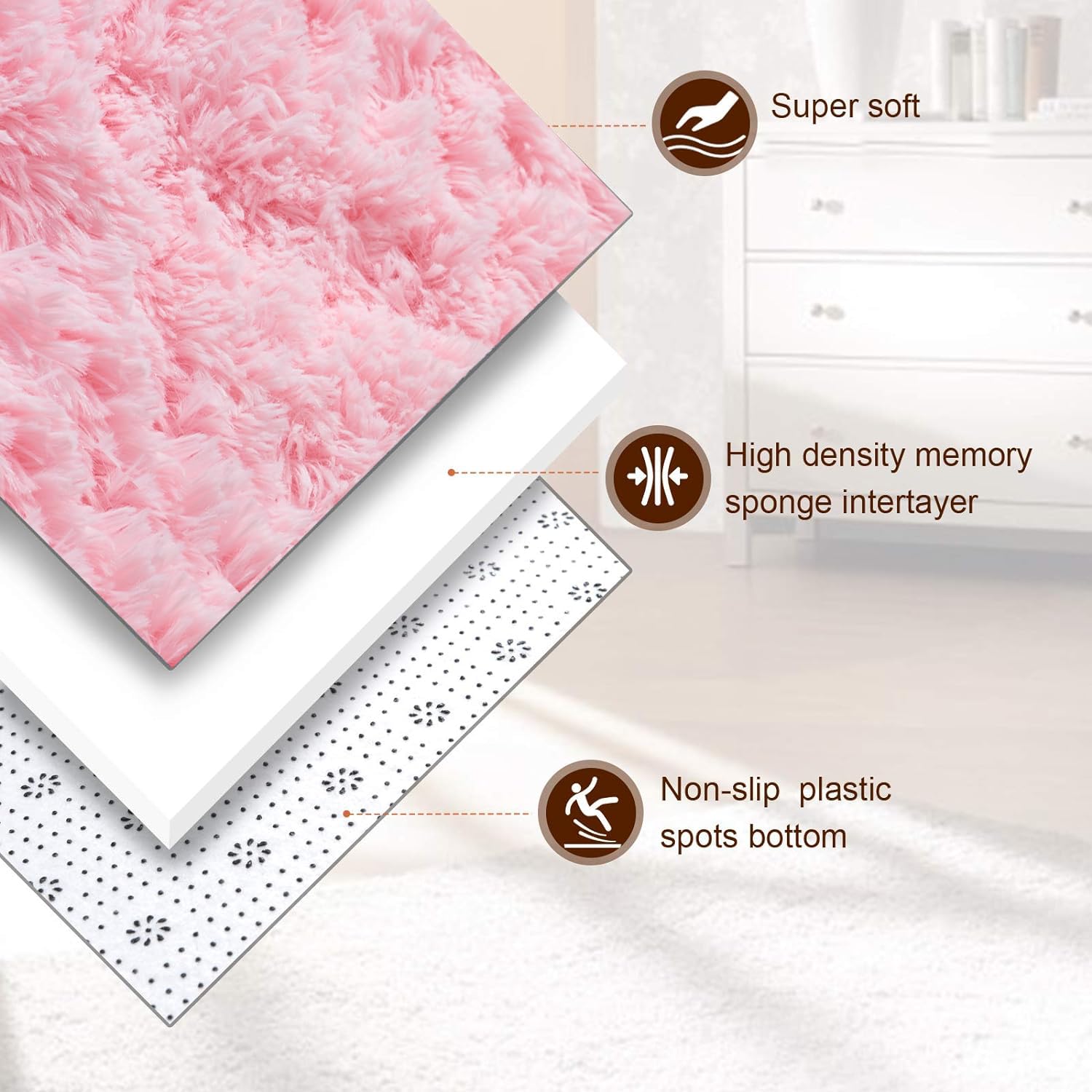 HARESLE Round Rugs for Living Room-Non-shedding Non-slip Washable Rug for Bedroom Children's Room Round Carpet (Pink,Diam 90cm/35.4in/2.95ft) - Image 2