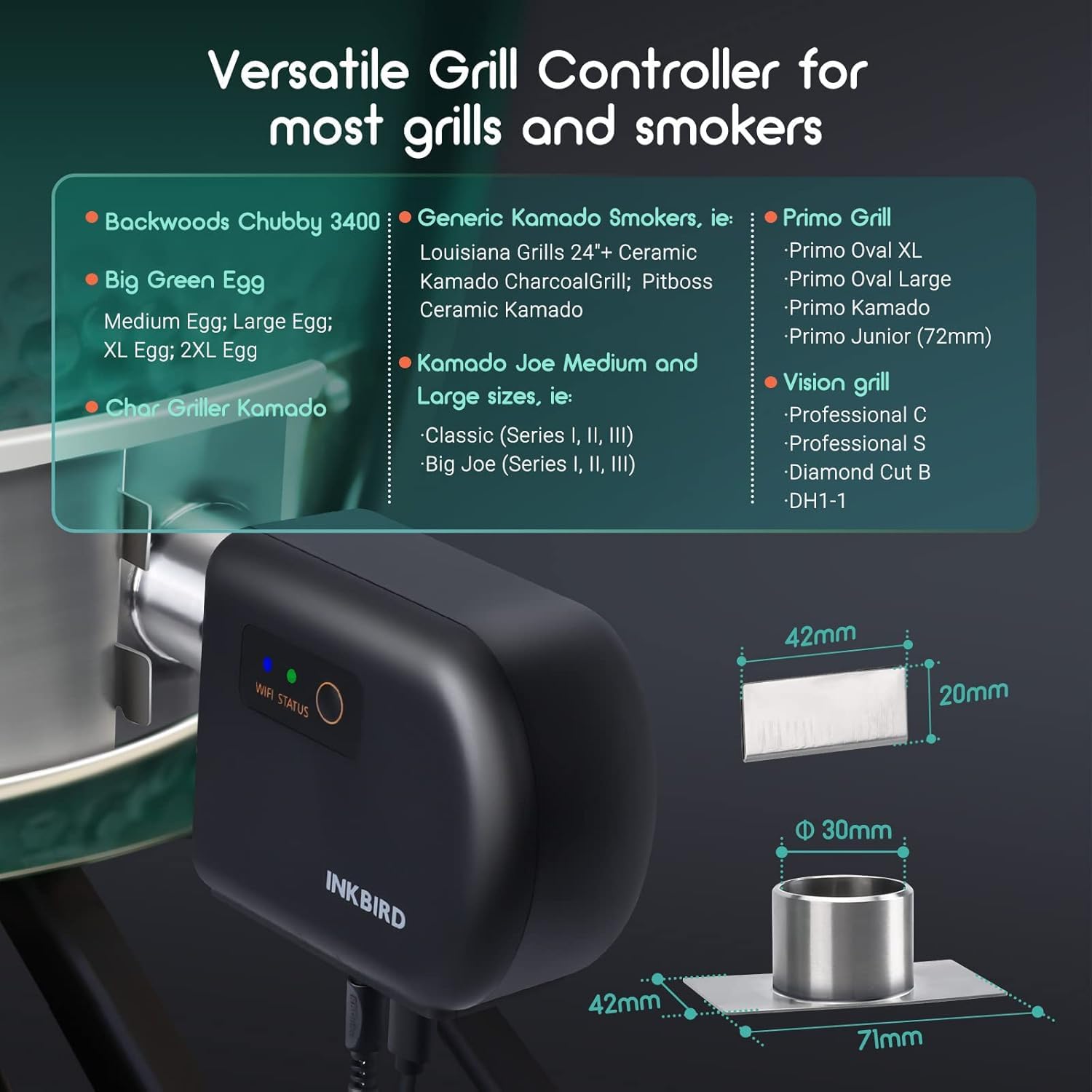 Inkbird ISC-027BW Grillgebläse Temperaturüberwachung automatisch einstellbare Gebläsedrehzahl Kamado Joe Big Green Egg