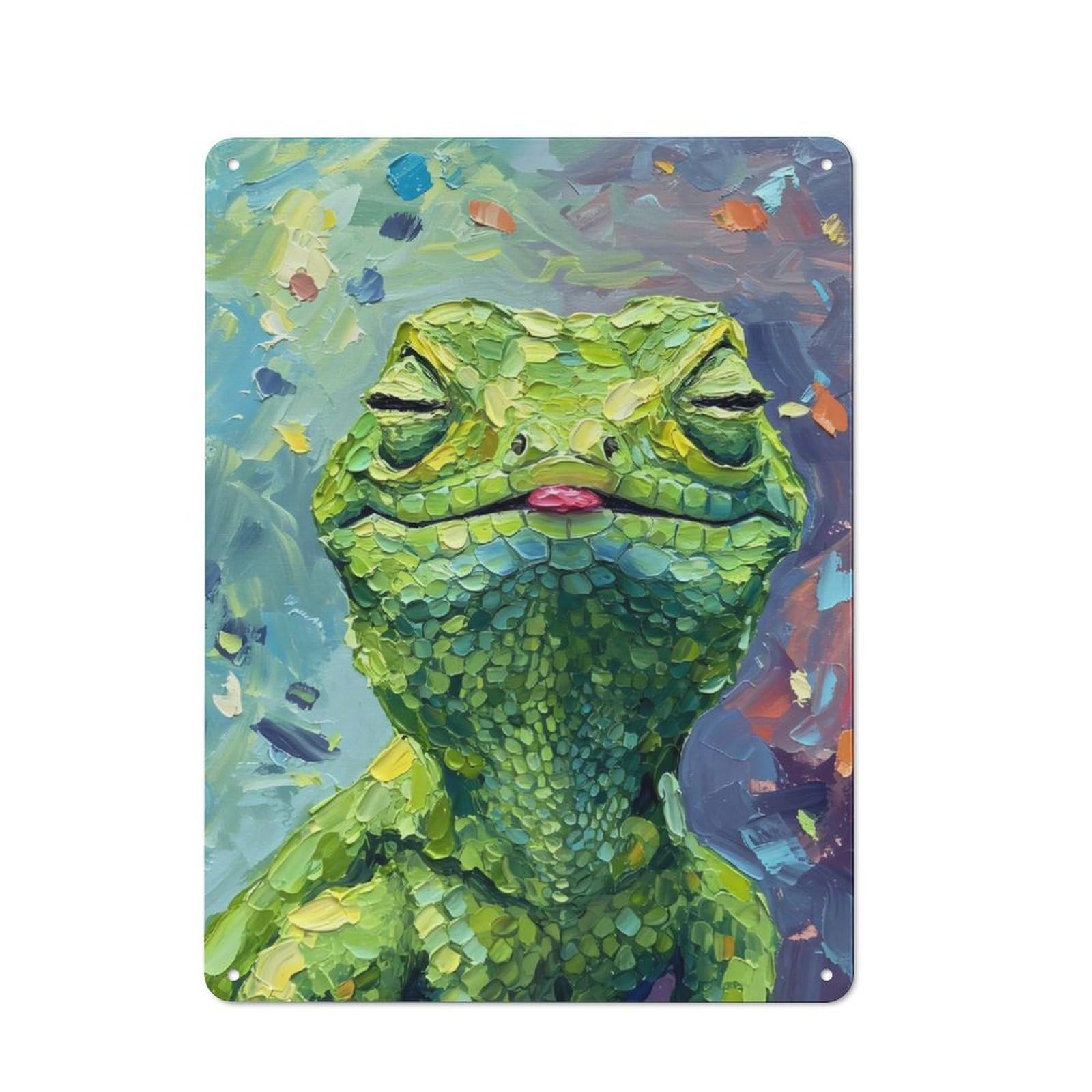 Junmoney Green Lizard Oil Painting Tin Wall Plaque 40X30cm With For Garage Wall, For Collectors Of Retro Metal Wall Decor
