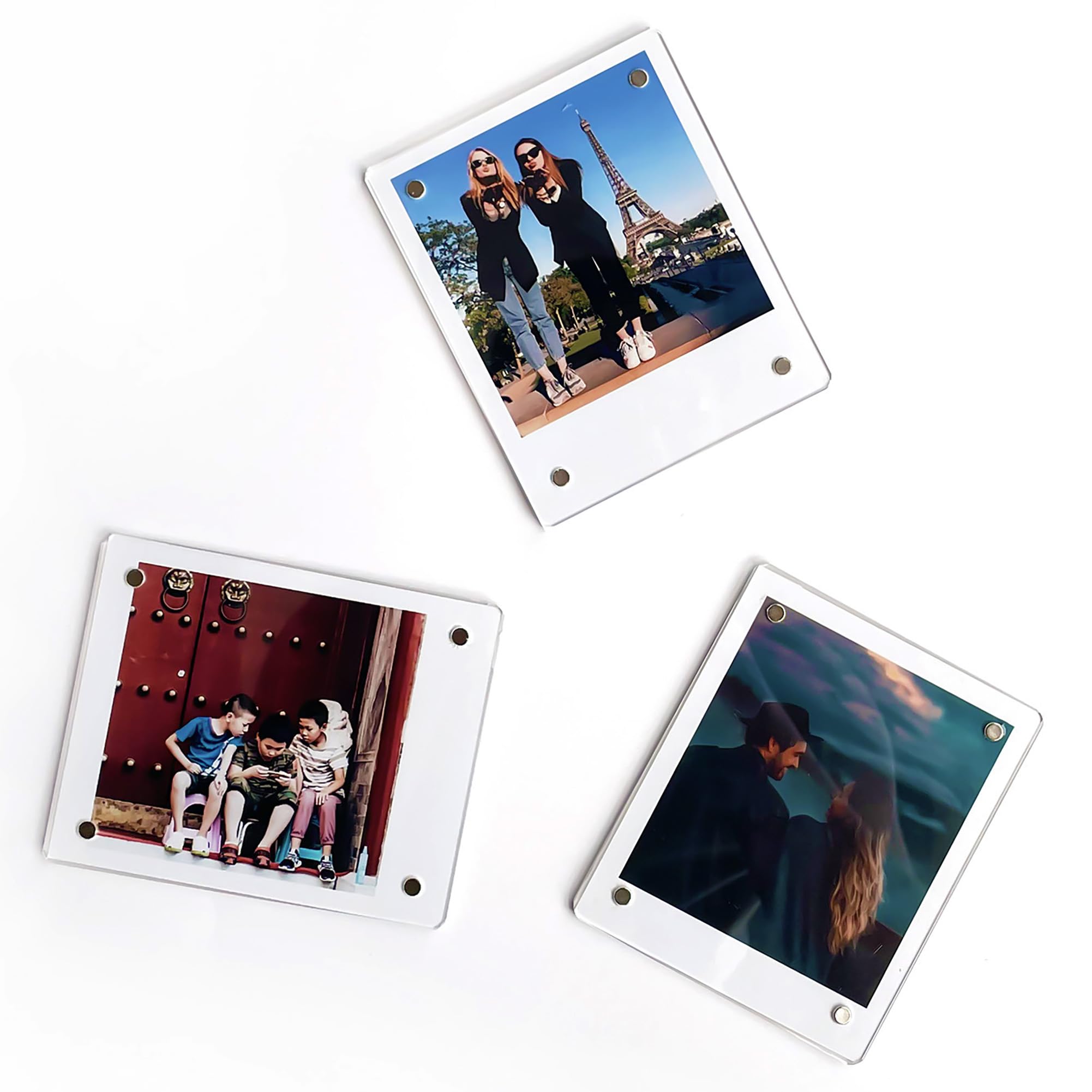 LAGIPA 3.5x4.25' Polaroid Magnetic Picture Frame, Acrylic Fridge Magnet Photo Frame for Polaroid Now i-Type/600/SX-70/OneStep+/Instax Wide 300/200/210 Films, Double-Sided Display, Transparent, 3 Pack