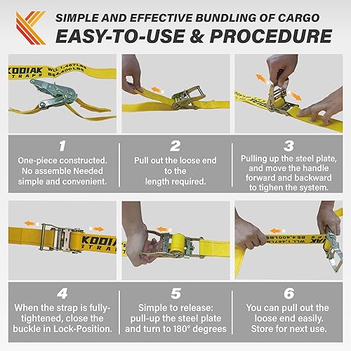 Miniatura 10 de Paquete de 6 correas de trinquete E-Track de 2 pulgadas x 16 pies x 4,400 libras de fuerza para amarre de carga en remolque cerrado y camioneta por