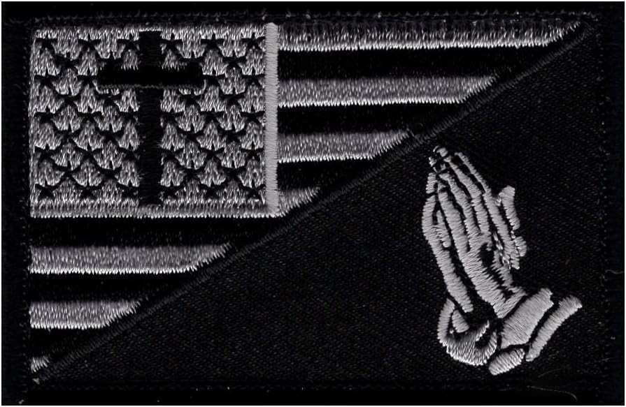 Praying Hand Cross USA Flag in God Christian Hook Fastener Patch (MTP3)