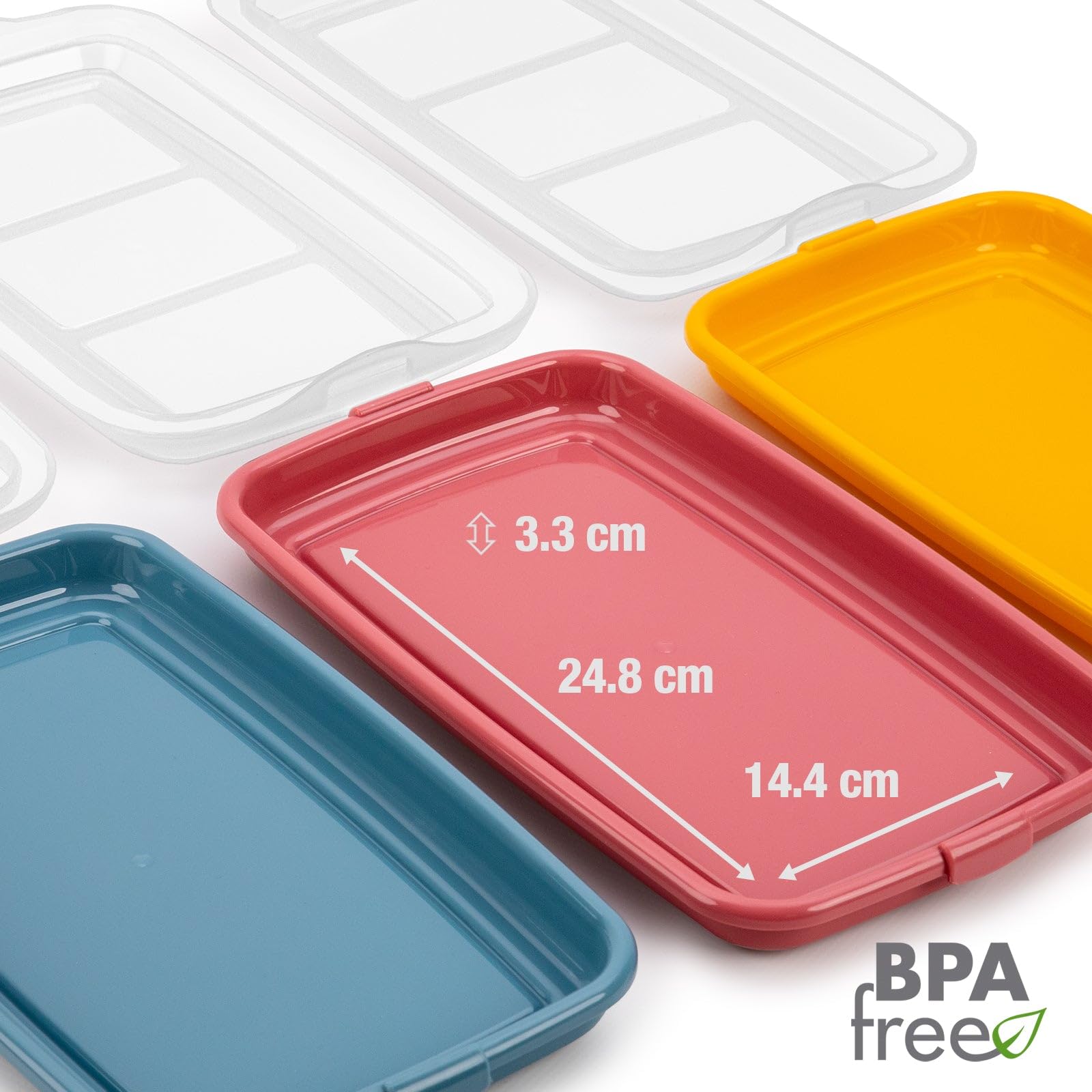 IBILI - Zestaw 4 nakładek na wędliny i wędliny, 4 zatyczki 24,8 x 14,4 x 3,3 cm, tworzywo sztuczne, nie zawiera BPA, wielokrotnego użytku, żółty + czerwony + zielony + niebieski