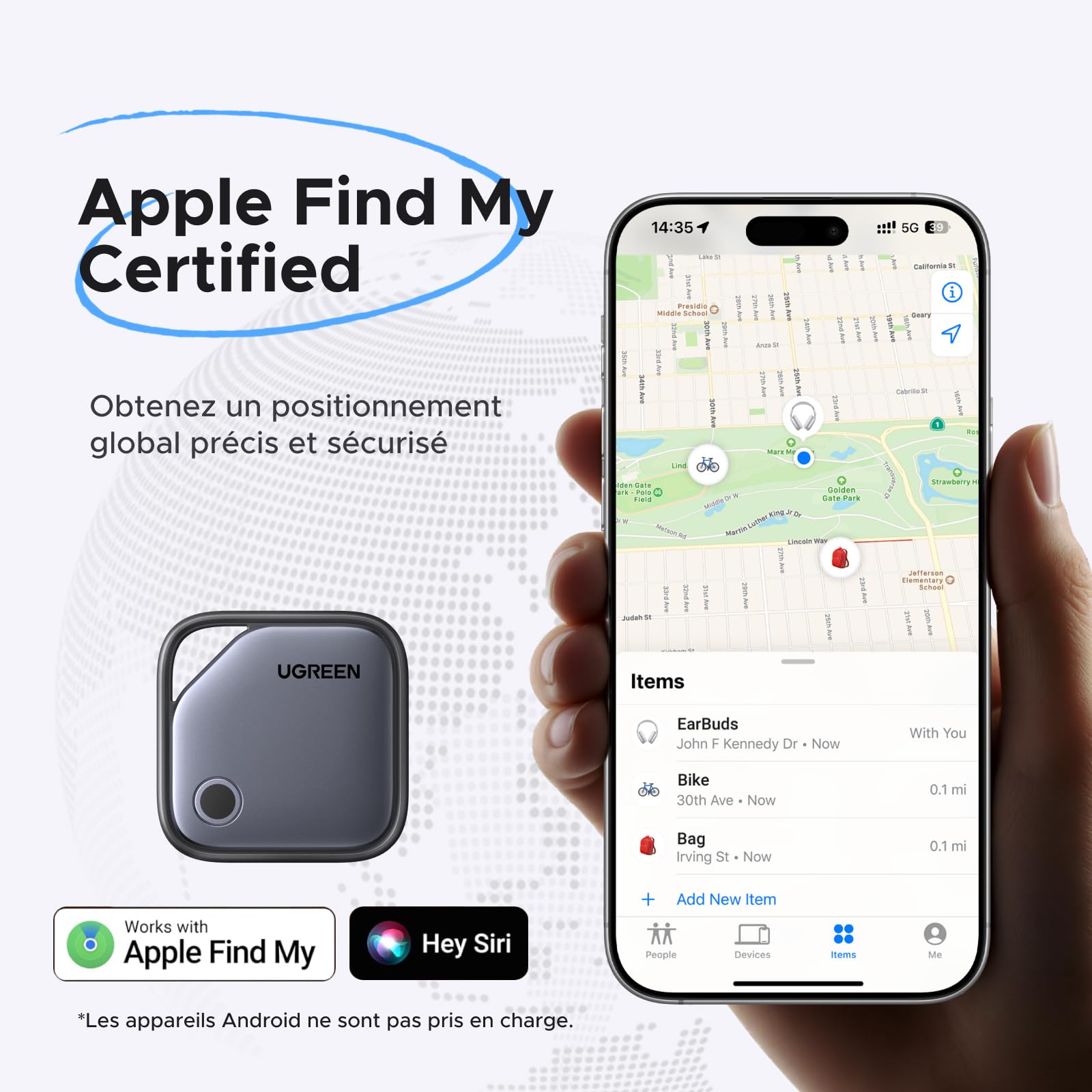 UGREEN FineTrack Tag Traceur Fonctionne avec Find My (iOS Uniquement) Chargement USB C Localisateur d'Objets Bluetooth pour Clés Valises Portefeuilles Wallet Bagages Sacs avec Câble USB C Lot de 4