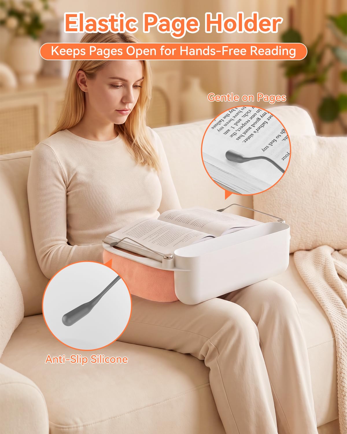 Supporto Cuscino iPad per Letto e Grembo – [270° 360° Regolabile][Rimovibile], Supporto Tablet a Mani Libere con Vassoi Snack, Rosa, Compatibile con iPad 5,4-8,8", Kindle, Telefono, Switch