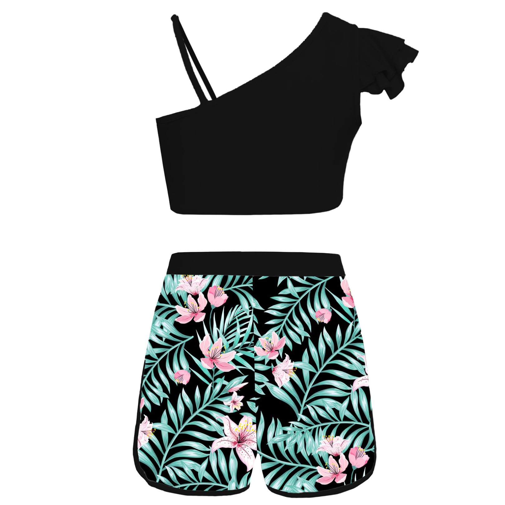 ranrann Enfant Fille Maillot de Bain 3 Pièces Anti UV T-Shirt de Bain Haut et Short de Bain Ensemble Tankini 7-16 Ans