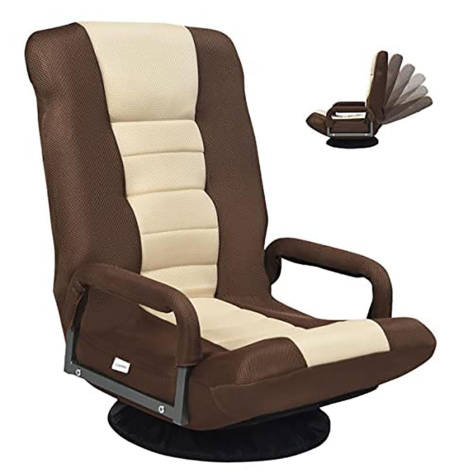 COSTWAY Bodenstuhl 360° drehbar, Bodensessel mit 6-Fach Verstellbarer Rückenlehne, Game Sessel gepolstert, Bodensofa Meditationsstuhl bis 140kg belastbar, Lazy Sofa (Braun)