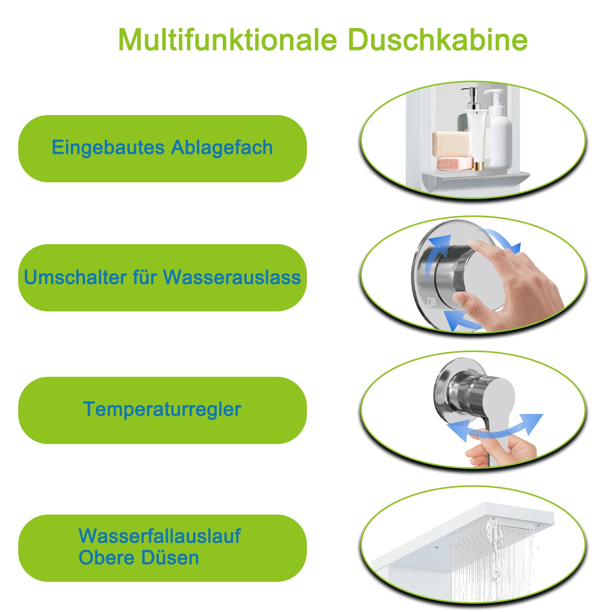 XMTECH Panel prysznicowy system paneli prysznicowych ze stali nierdzewnej, 5 trybów prysznica, deszcz, wodospad, 2 dysze do masażu ciała, wylewka wanny, słuchawka prysznicowa, deszczownica, system