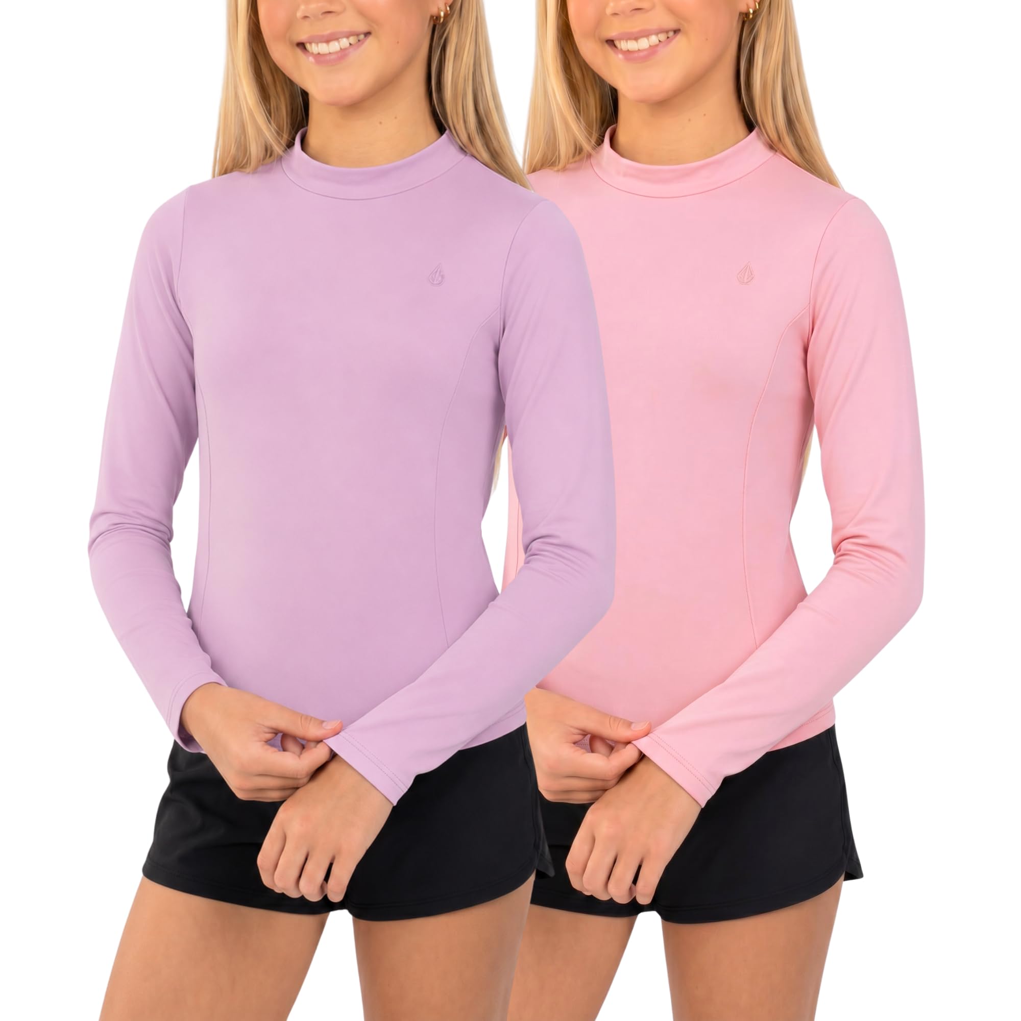 Volcom Rash Guard - Maglietta da nuoto a maniche lunghe per ragazze, confezione da 2 pezzi, SPF50+