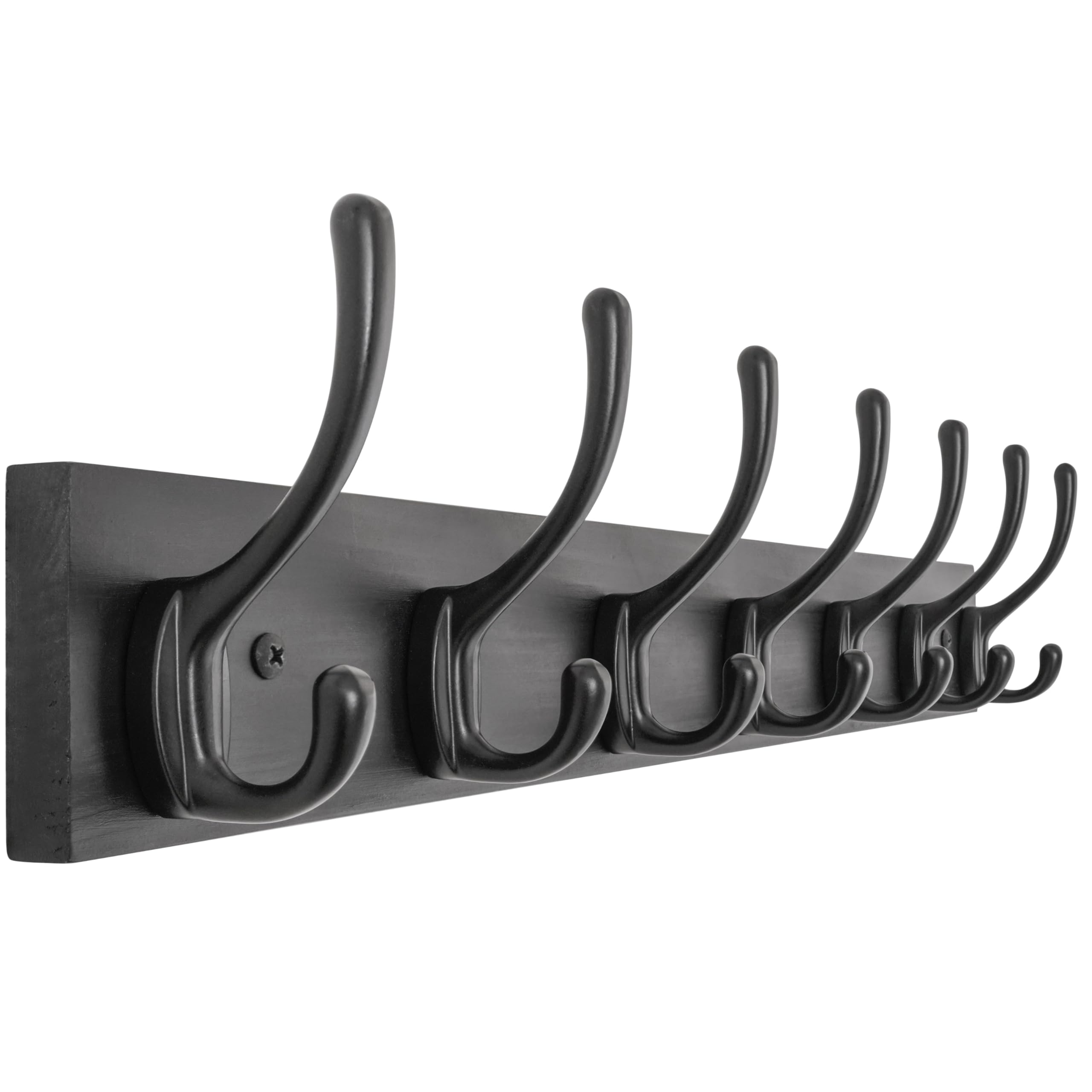 HONSKY Wall Coat Rack with 7 Double Hooks,50.5cm Wall Coat Hook,Wooden Coat and Towel Hanger Storage for Entryway, Bathroom, Bedroom, Garage,Black Base/Black Hook