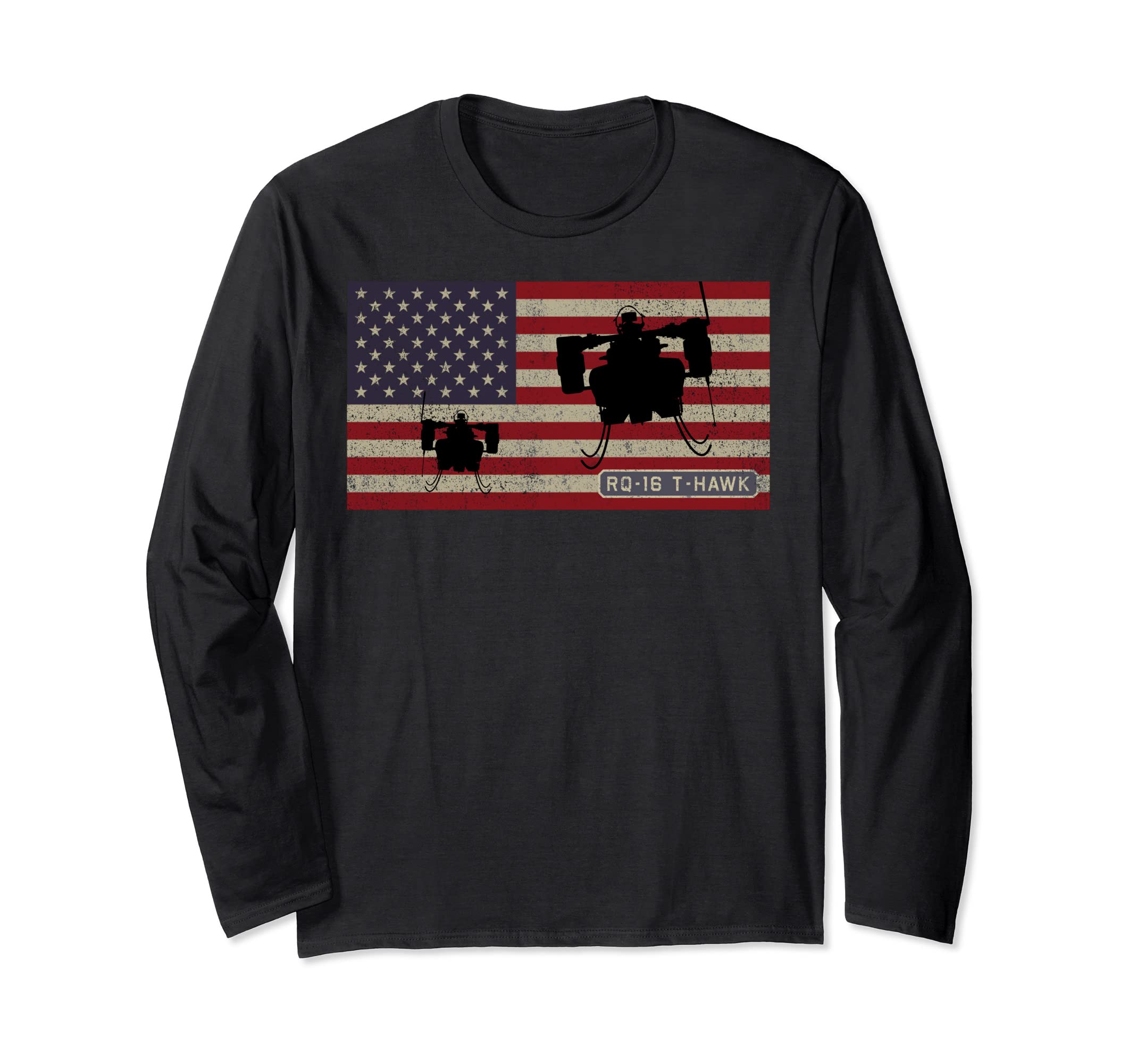 Military Aviation on Flags by MaljayRQ-16 T-Hawk Military VTOL UAV Drone American Flag Long Sleeve T-Shirt