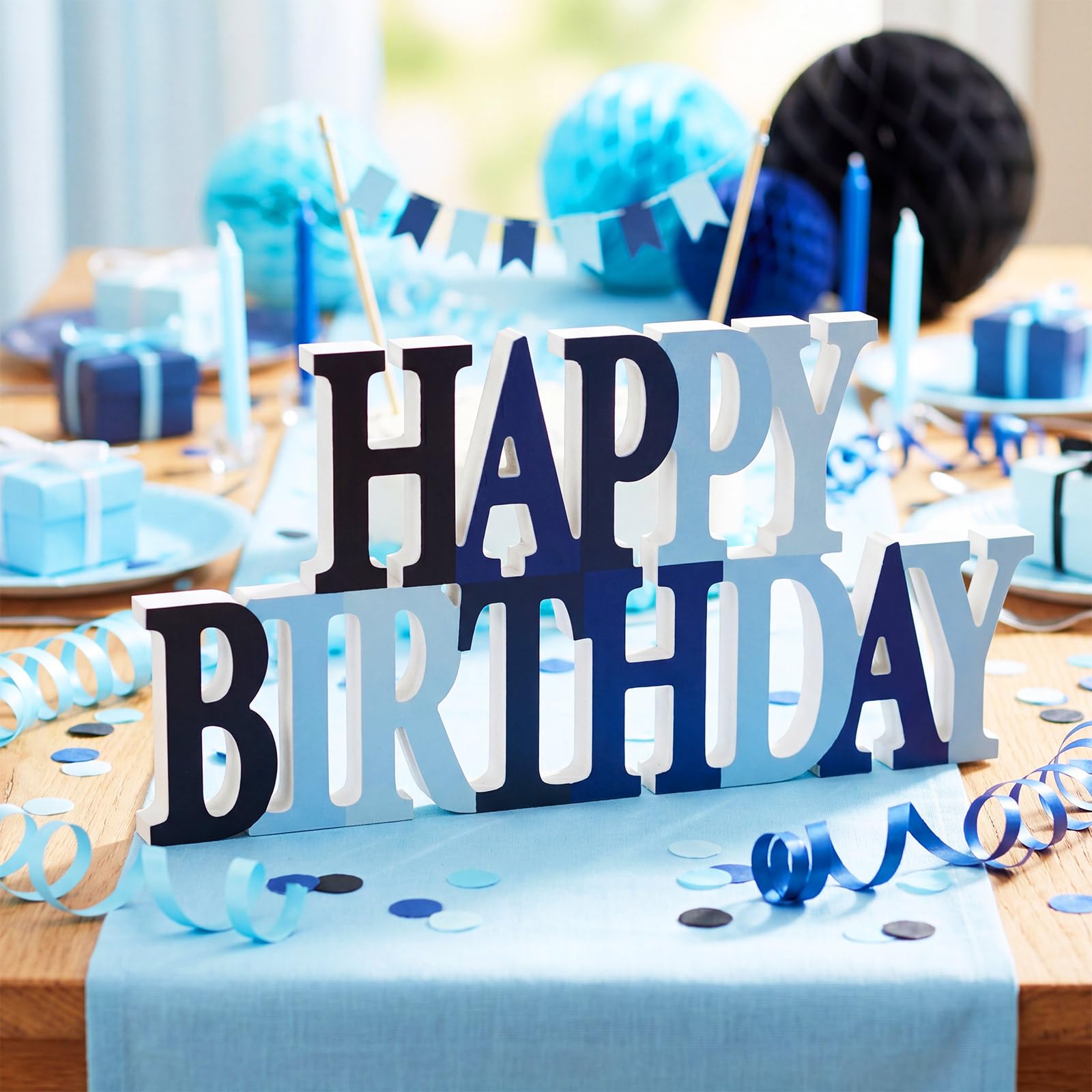 Photo 1 of Novabright Happy Birthday Sign - Blue and Black