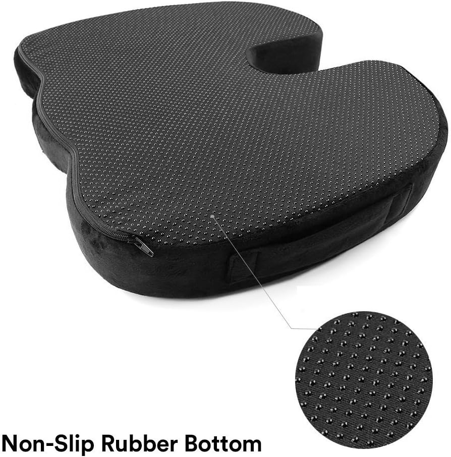 SnugPad Memory Foam Lumbar Pillow and Seat Cushion Combo, Ergonomic, Lower Back and Coccyx Support, Premium Washable Velvet Covers with Non-Slip Bottom, Ideal for Office Chairs and Car Seats (Black)