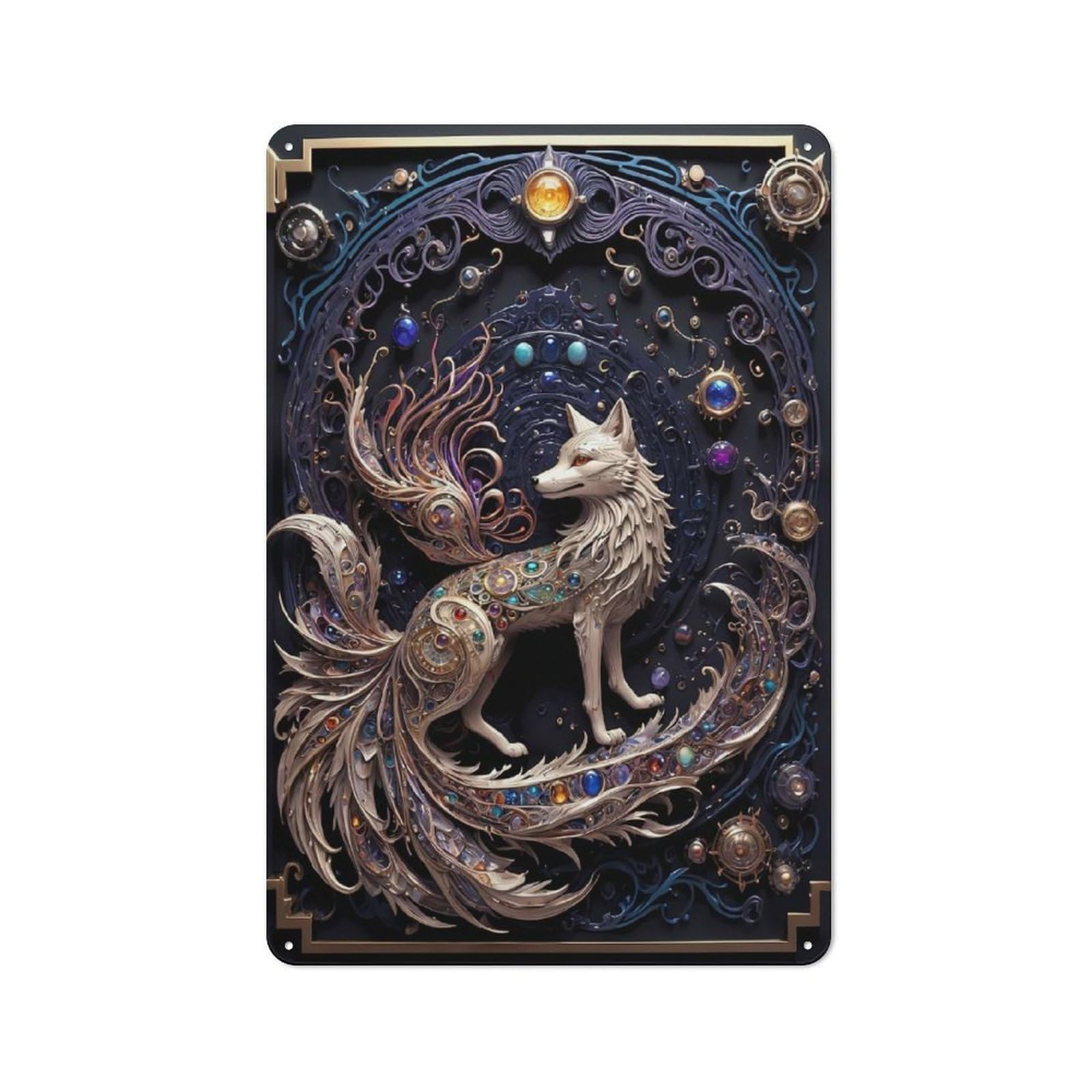 Junmoney Style-9 Vintage Metal Sign With Mythological Fox Art Deco Design 30X20cm, Retro Room Wall Plaque For Home, Shop, Pub Or Studio Wall