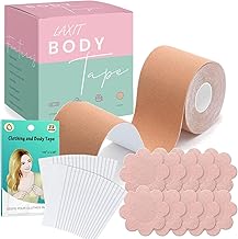 Laxit Boob Tape 5M With 72 Fashion Tape for Clothes & 10 Nipple Cover Pasties Combo - Multipurpose Body Tape for Women Push Up Lingerie Breast Lifting Roll Bra Double Sided Transparent