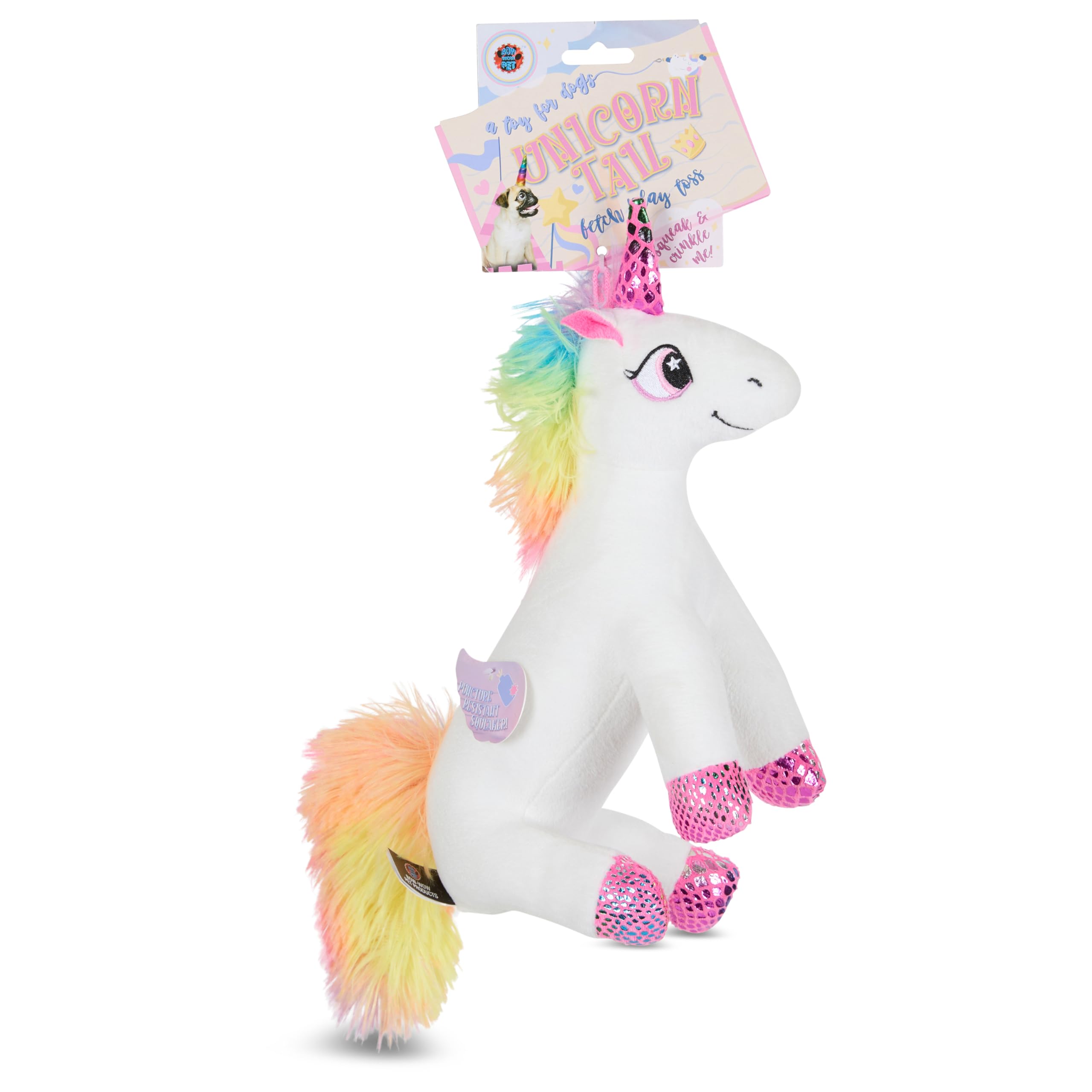 Bow Wow Squeaky Plush Dog Toys – Crinkle Sound – Fun Food & Novelty Shapes – Toss, Tug & Fetch – Canvas & Plush – for Small to Medium Dogs – Multiple Styles (1 Count)
