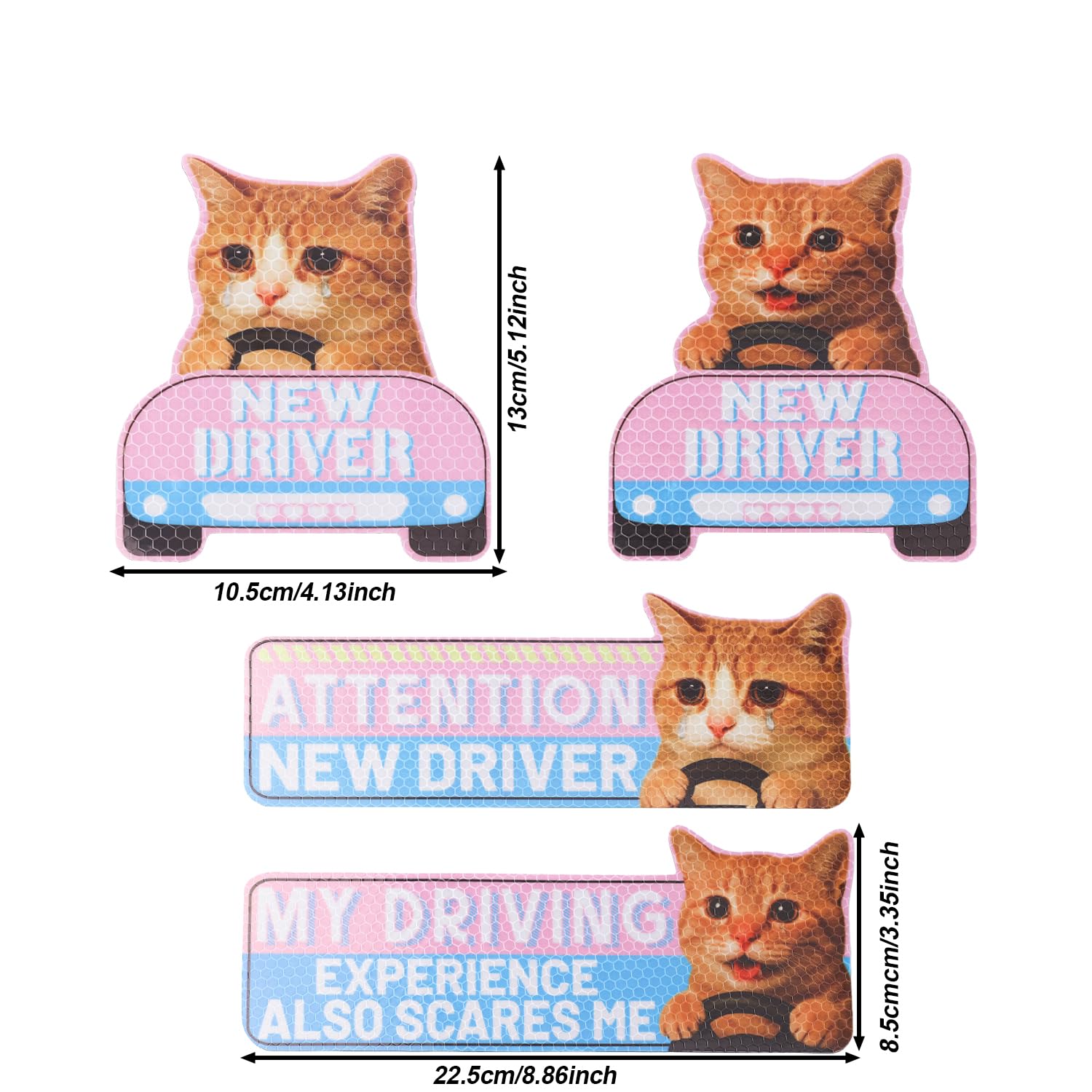 lasuroa 4pz Gatto Magneti per Auto Neopatentati, Divertenti Cartone Animato Riflettenti Magneti Studenti alla Guida Riutilizzabili Adesivi Magnetici per Paraurti Auto Segnaletica di Sicurezza
