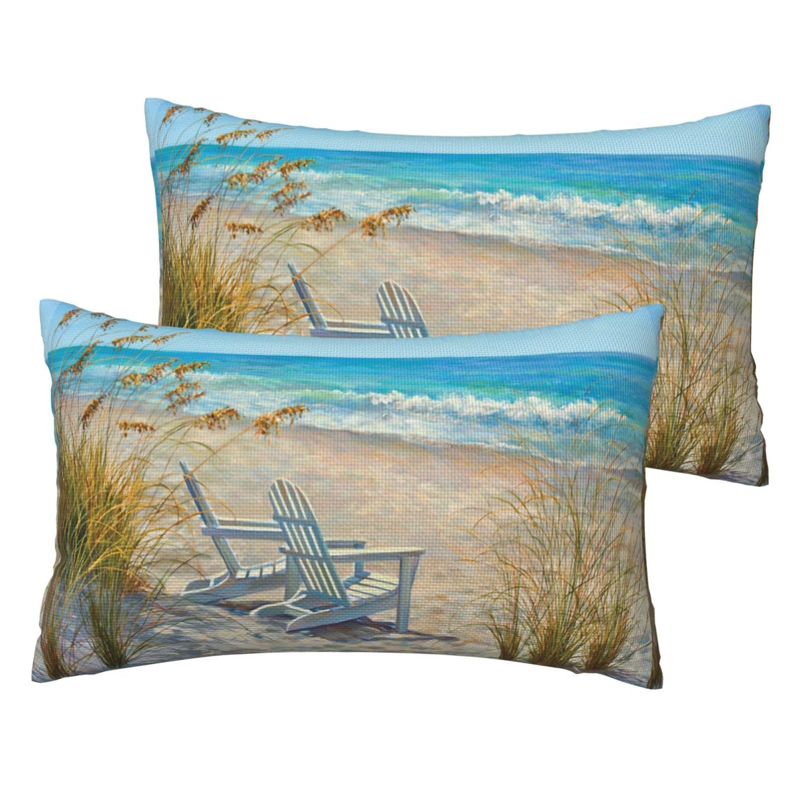 Egomed As Picture Beach Scene With Chairs Printed,Throw Pillow Cover Decorative Polyester Pillowcase Soft Cushion Covers 30X50 Cm