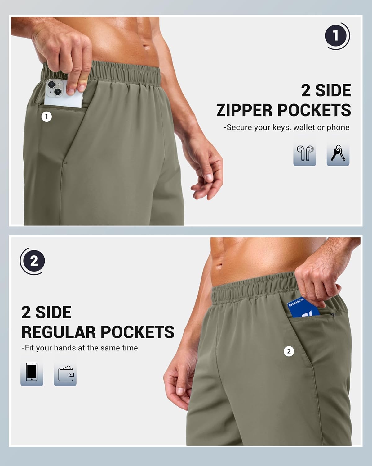 G Gradual Men's Workout Gym Shorts with 2 Zipper Pockets 7"/ 5"/ 9" Quick Dry Athletic Running Basketball Shorts for Men - Image 4