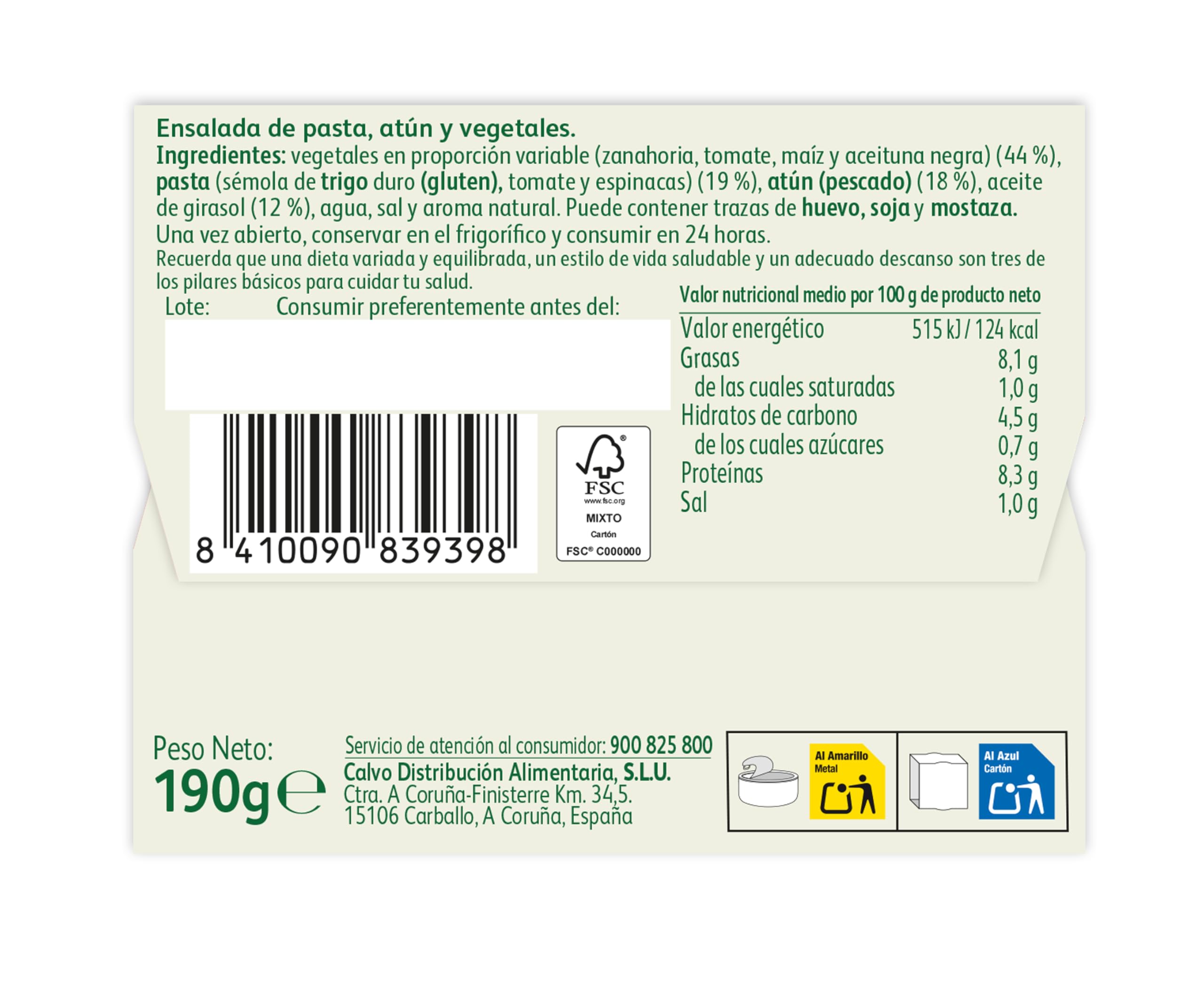 Calvo Ensalada Foodie Pasta 190g