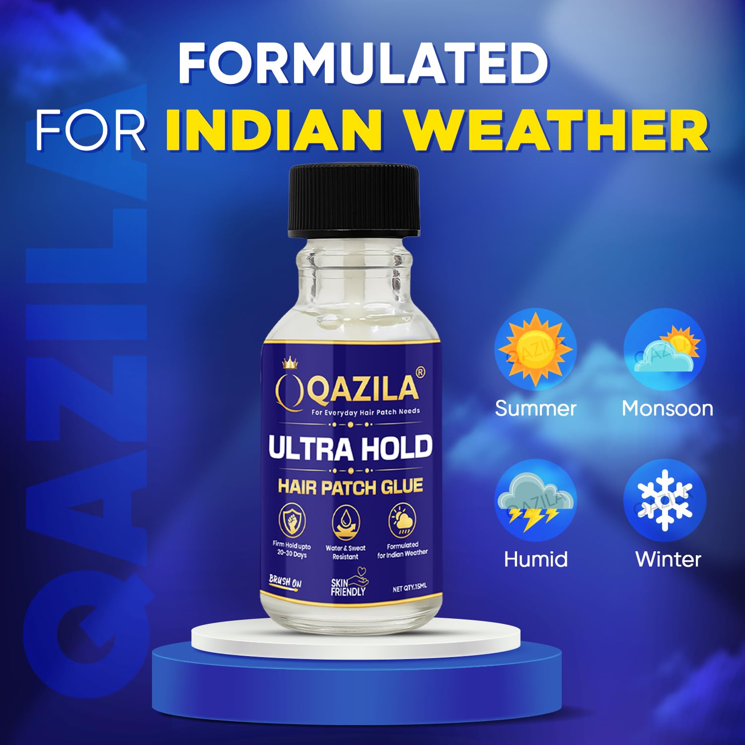 Qazila Ultra Hold Glue for Hair Patch | Hair Wig Glue | Water & Sweat Resistant | Hold upto 20-30 days | Skin-Friendly | Suitable For Indian Weather | Acrylic Base | 15 ml 1