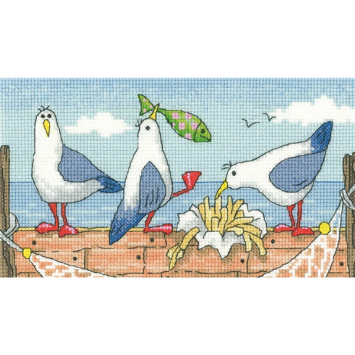 Heritage White Crafts Cross Stitch Kit - By The Sea - Fish 'N' Chips,20 X 11 Cm