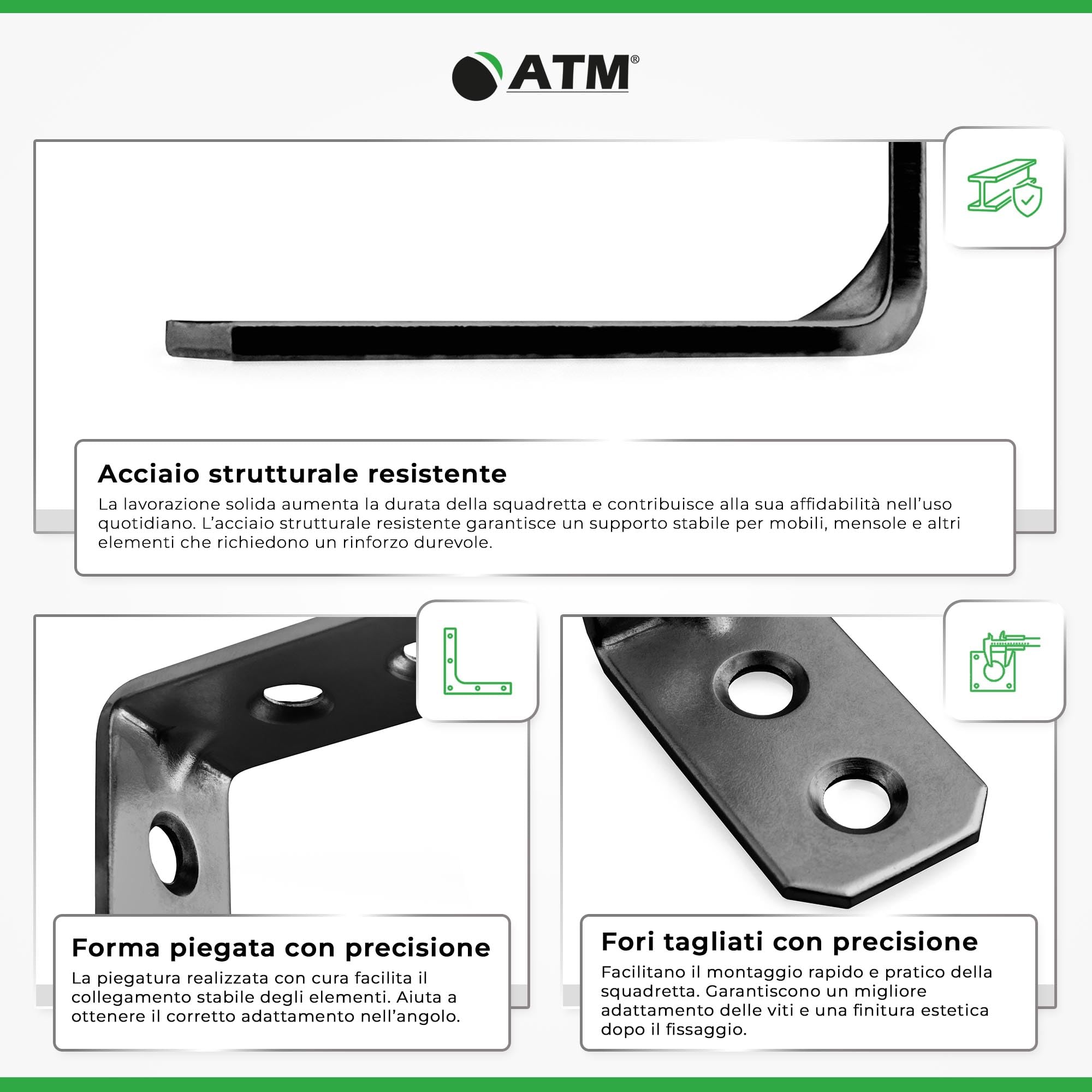 ATM Squadretta per Mobili Acciaio Zincato 30x30x16mm - Zincato Nero - Set da 100 pezzi