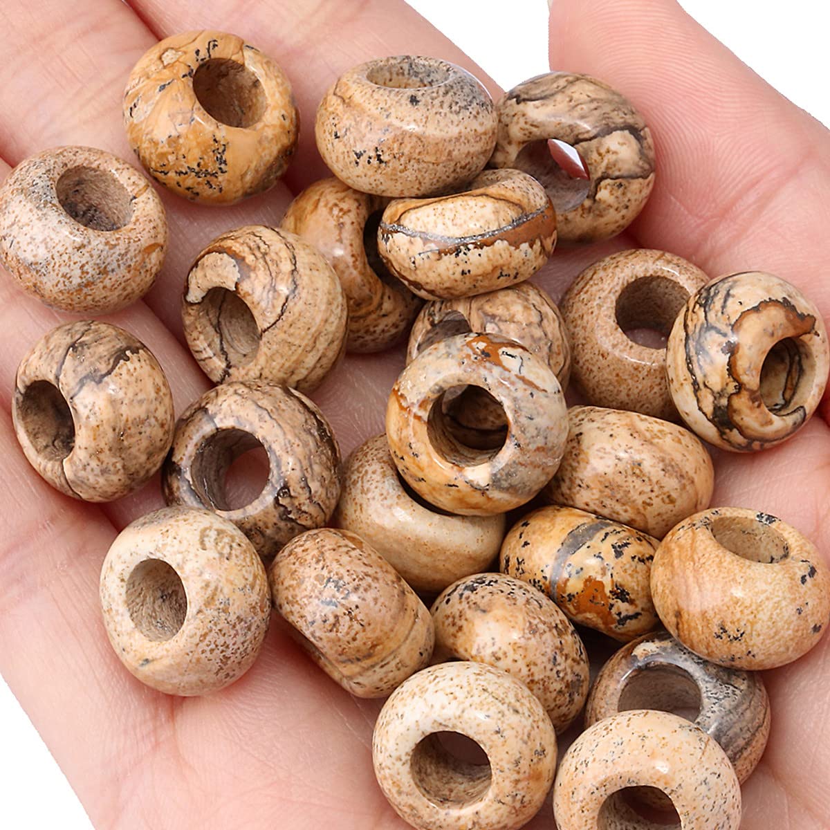 Nupuyai Picture Jasper Large Hole Stone Rondelle Loose Charms fits Bracelet - Image 2