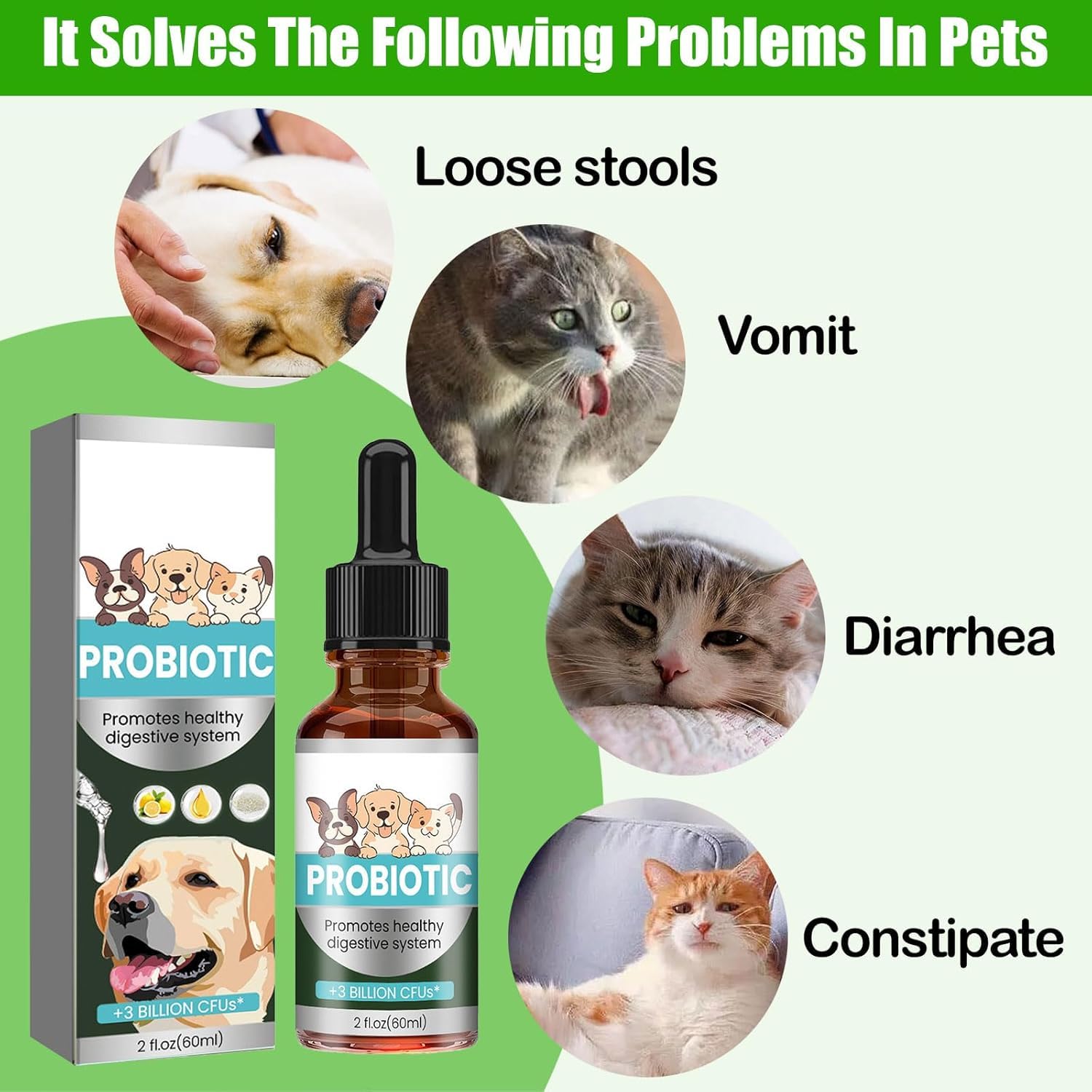 Antibiotiques pour Chats,Soulagement De Constipation pour Chats,Soulagement en Douceur De Constipation chez Les,Probiotiques Chien Chat 60ML,Dog Probiotics,Probiotiques Chien Démangeaisons