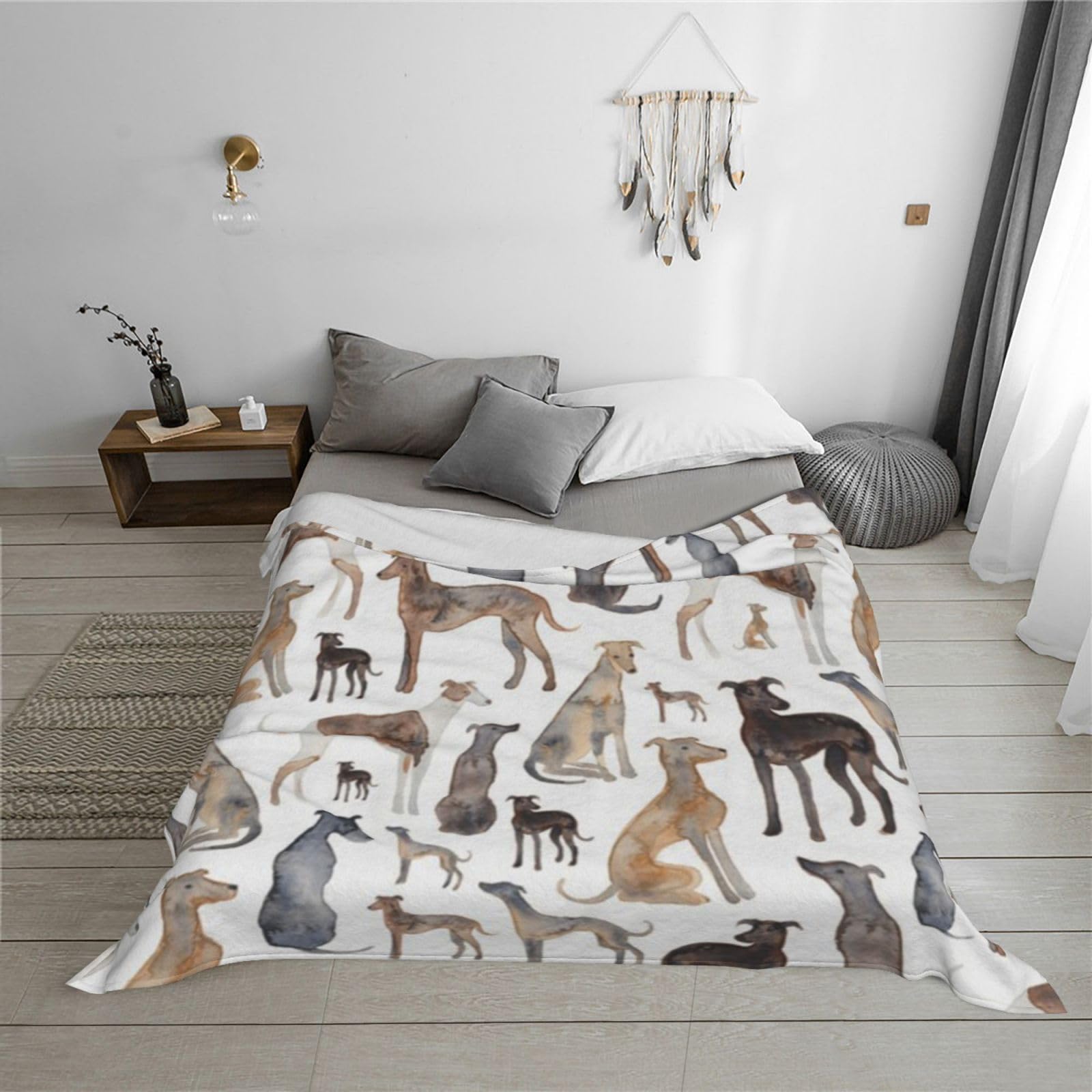 Lévrier Whippet et Chien,Couverture en Flanelle Douce et Polaire pour lit, canapé, Voyage,80"x60"