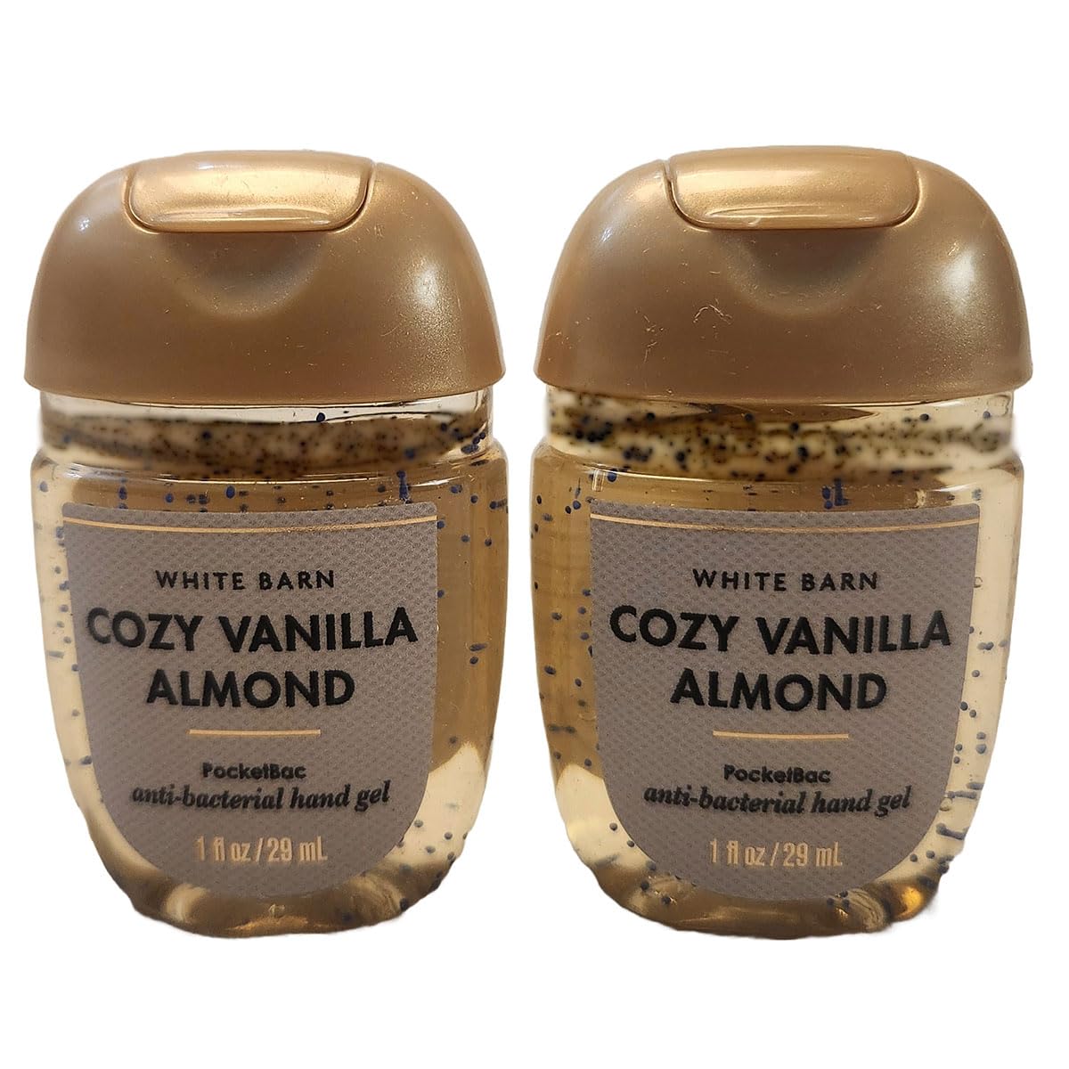 Bath and Body Care - Travel Size Sanitizer - 2 piece Bundle Set Hand Gel - 1 Fl Oz each - Label Artwork Varies (COZY VANILLA ALMOND)