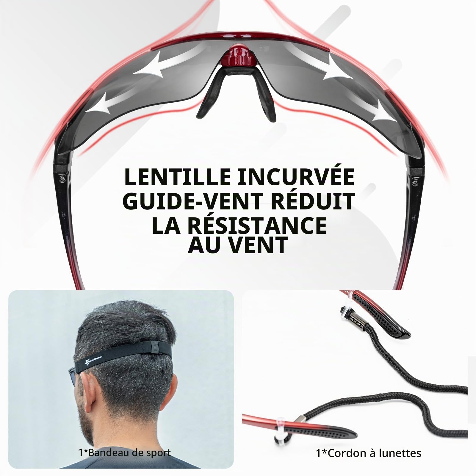 ROCKBROS Lunette de Sport Polarisées Homme Cyclisme Lunette VTT Protection UV400 Lunette de Soleil Noir pour Vélo Pêche Course Conduite avec 5 Verres Interchangeable