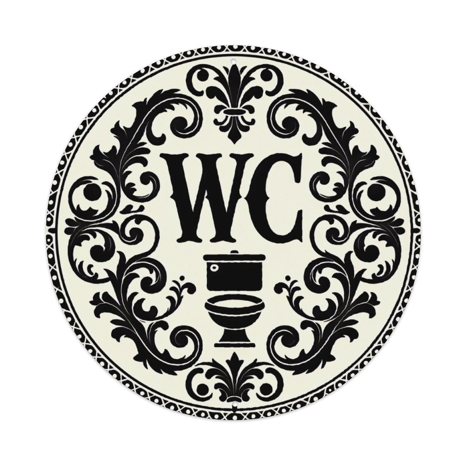 Vintage Ornate WC Bathroom Round Decor Sign Vintage Aluminium Metal Sign, Retro Wall Decor for Home, Bar, Garage & Farmhouse 20x20cm