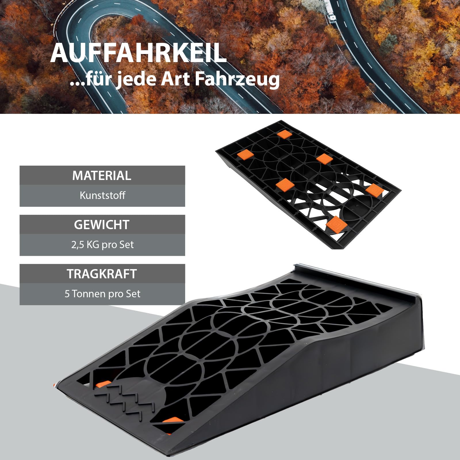 TRUTZHOLM 2 x Auffahrkeil Stufenkeil Ausgleichskeil mit Überfahrstopper 42 x 23 x 8 cm Kunststoff hochbelastbar 5 t Tragkrfat für Wohnmobil Camper PKW SUV rutschfester Keil