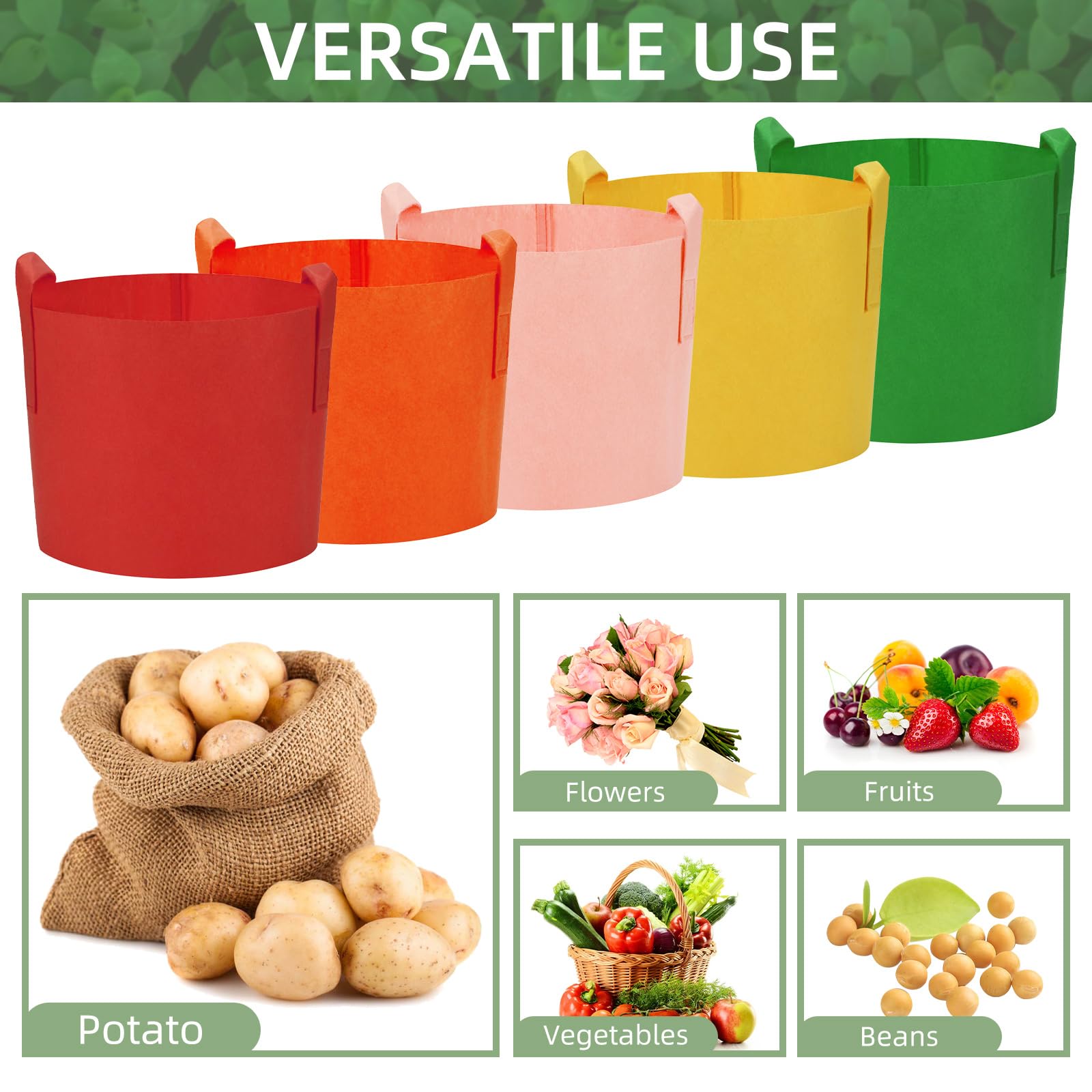 Lot de 20 sacs de culture colorés de 20 gallons avec poignées, sacs de culture en tissu non tissé pour légumes, fruits, fleurs, herbes, tomates, pommes de terre (20 gallons)