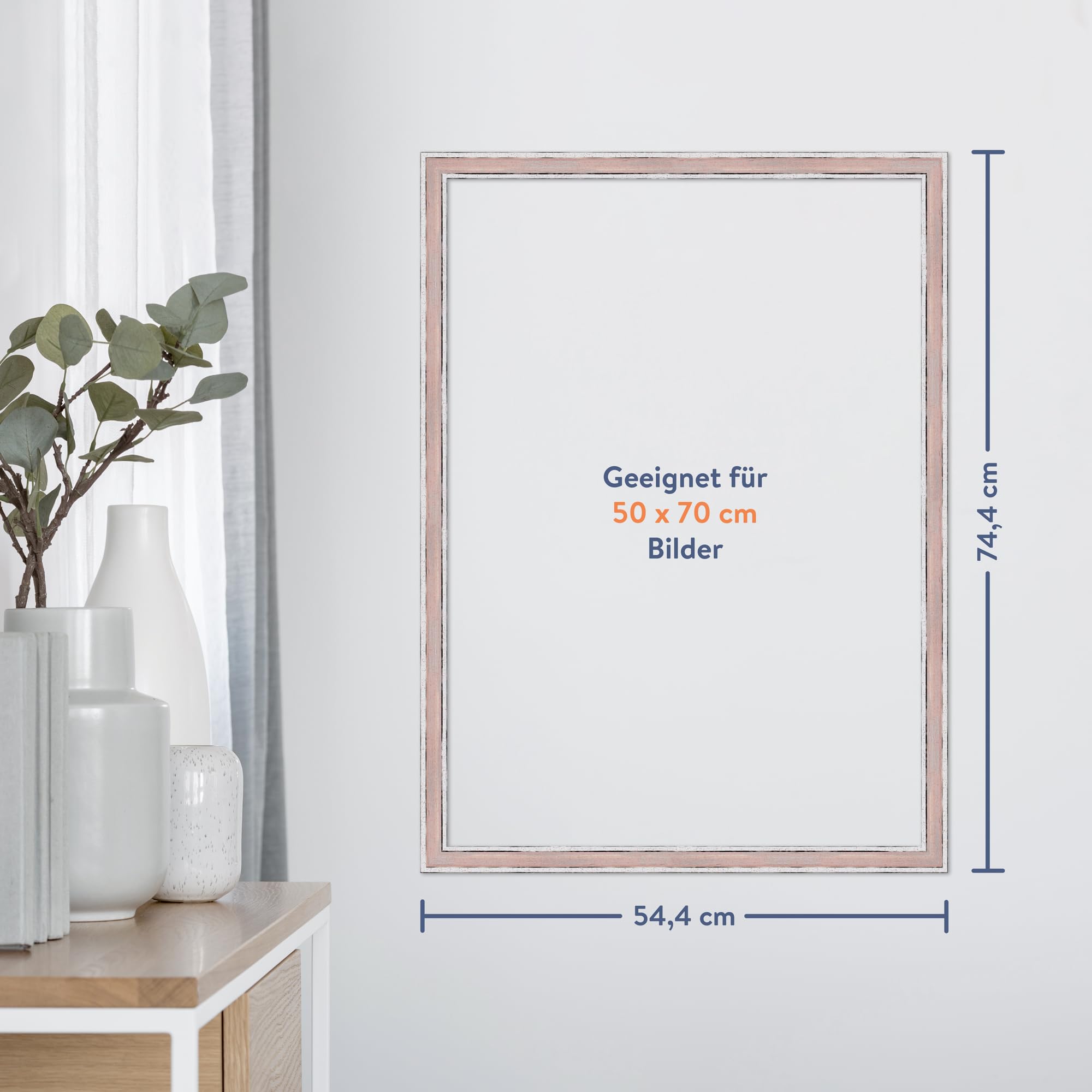 WANDStyle Rosa Bilderrahmen 50x70 Holz, Bilderrahmen Rosa Vintage | Hochwertiger Holzbilderrahmen Retro, Posterrahmen zum Aufhängen, Rahmen 70x50 cm, Fotorahmen H460 Made in Germany