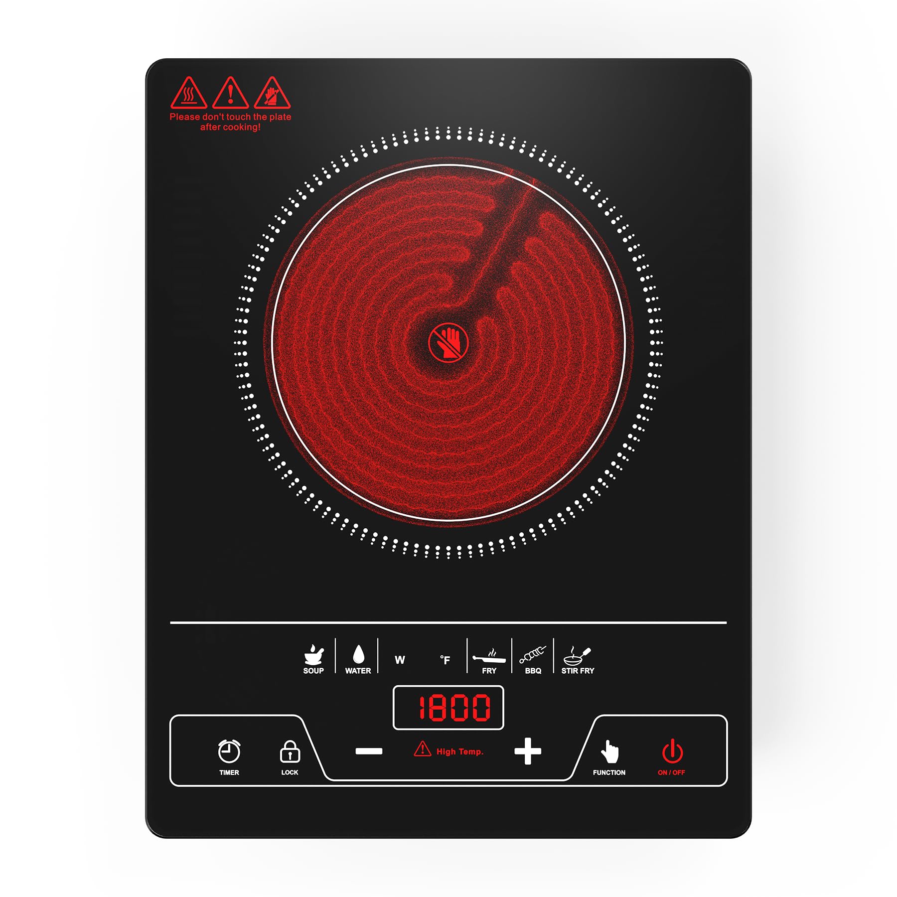 VBGK Single Burner Electric Cooktop,1800W Electric Stove Top Portable Cooktop LED Touch Control,8 Power Levels, Kids Lock &Timer,Overheat Protection,110V Hot Plates for Cooking