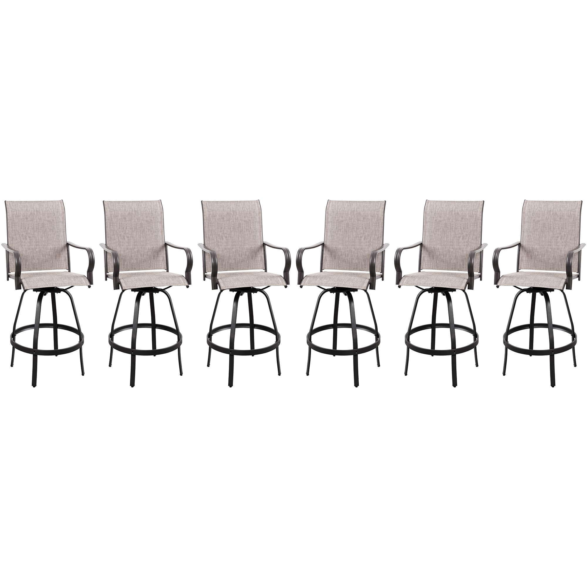 Vongrasig 6 Piece Patio Swivel Bar Chairs, All Weather Metal Textile High Swivel Bar Stools Chairs, Outdoor High Top Bistro Set for Backyard, Lawn Garden, Balcony, Taupe