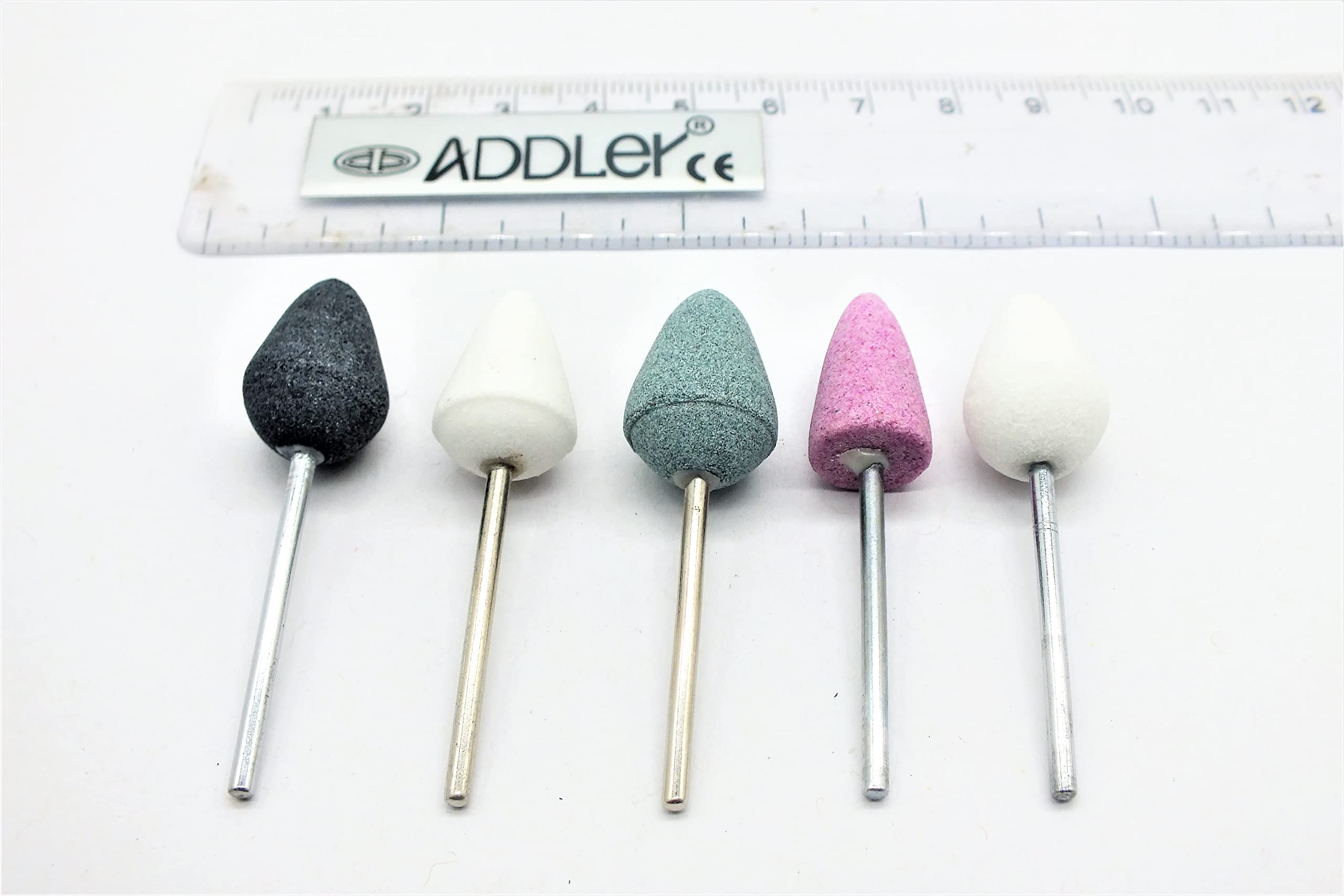 ADDLER DENTAL DENTURE MOUNTED STONE BUR FINE GRIT FINAL FINISHING PRECIOUS METALS ALLOYS TOTAL 5 BURS.