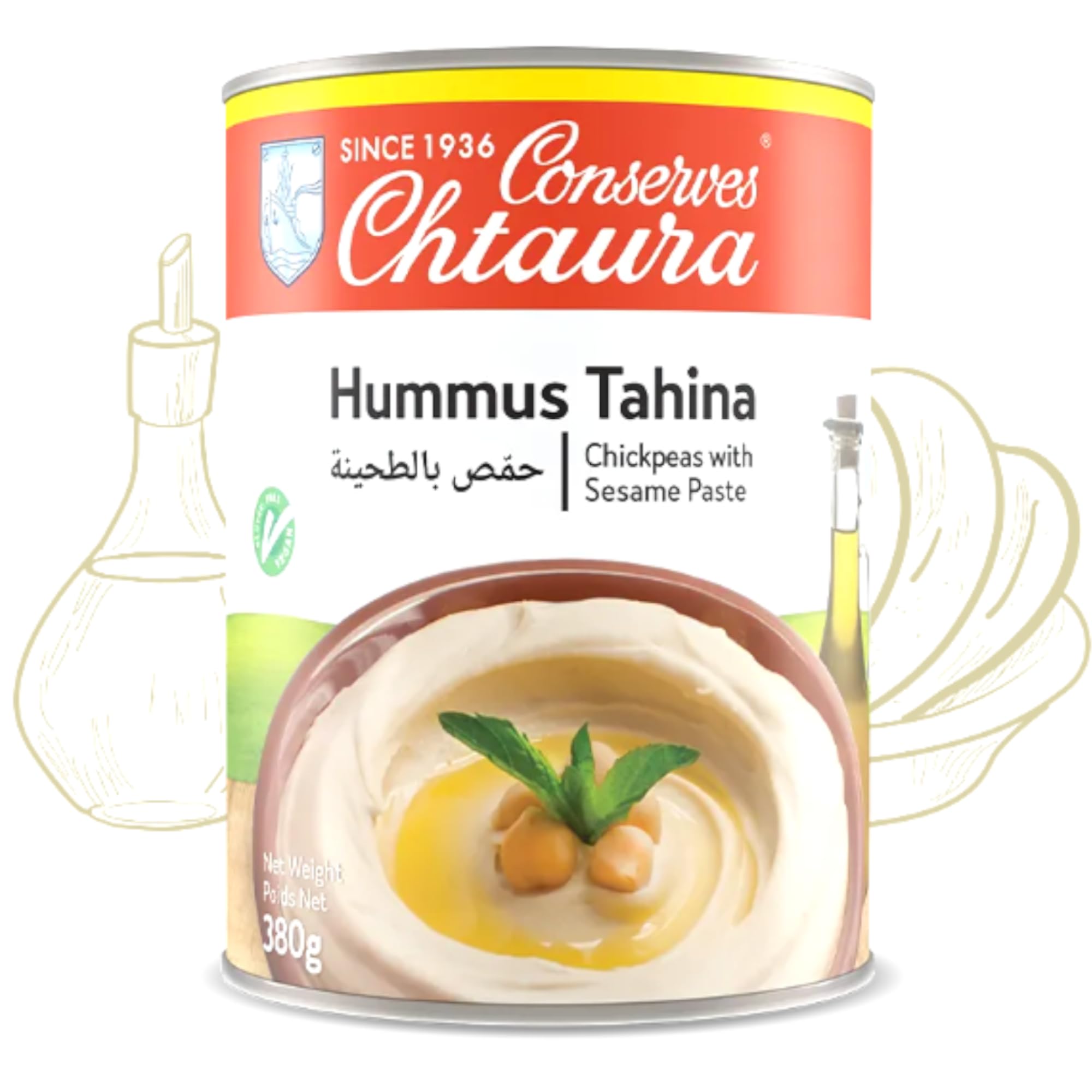 Chtaura 1936 | Hummus Tahina 380g | Houmous Pois Chiches avec pâte de sésame | Délicieux et Authenthique