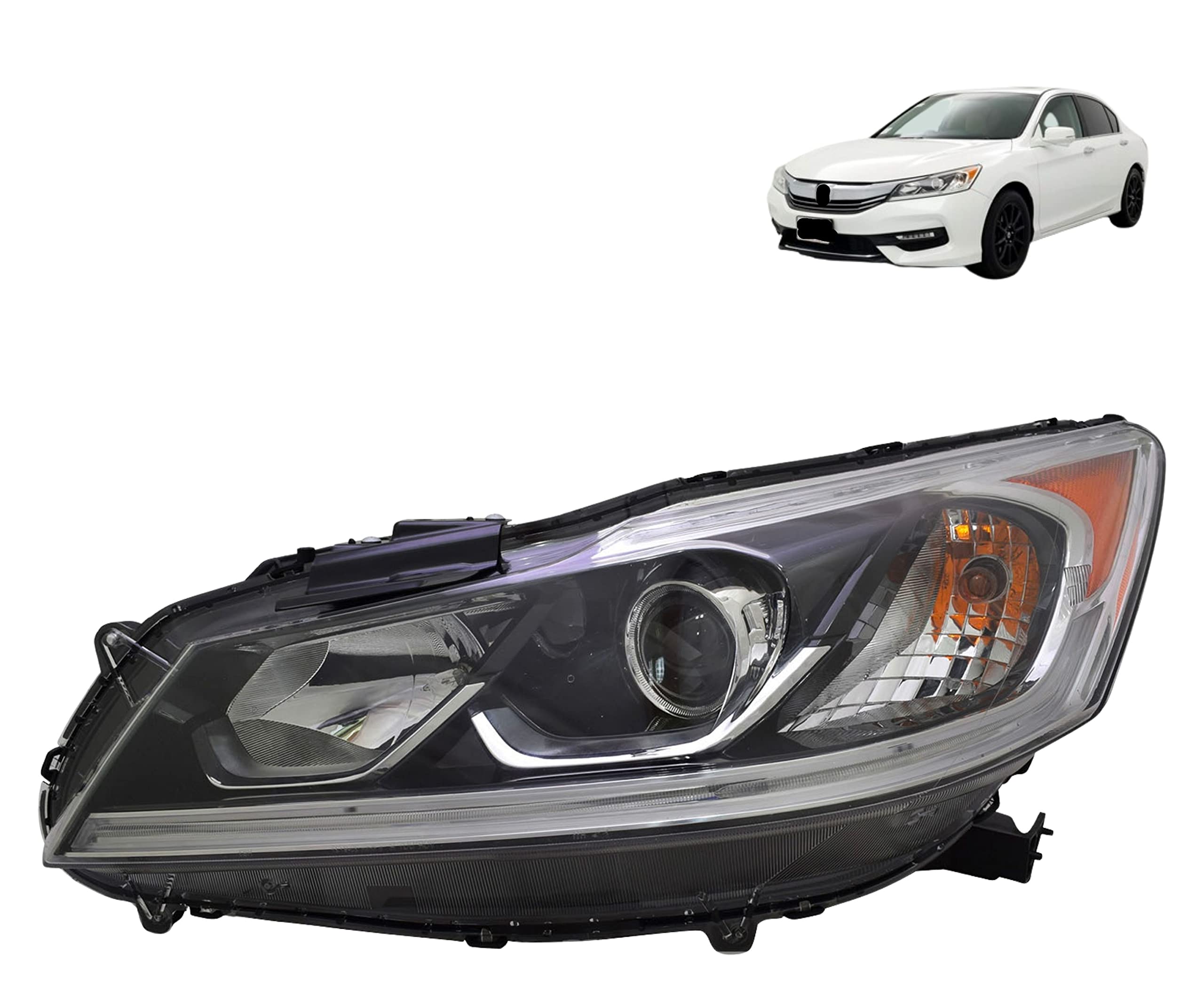 Replacement For Honda Accord 2016 2017 Sport, EX-L, EX, 2017 SE, Sport Special Edition Halogen Headlight Assembly included Bulbs With LED DRL Left/Driver Side HO2502169 / 33150-T2A-A82