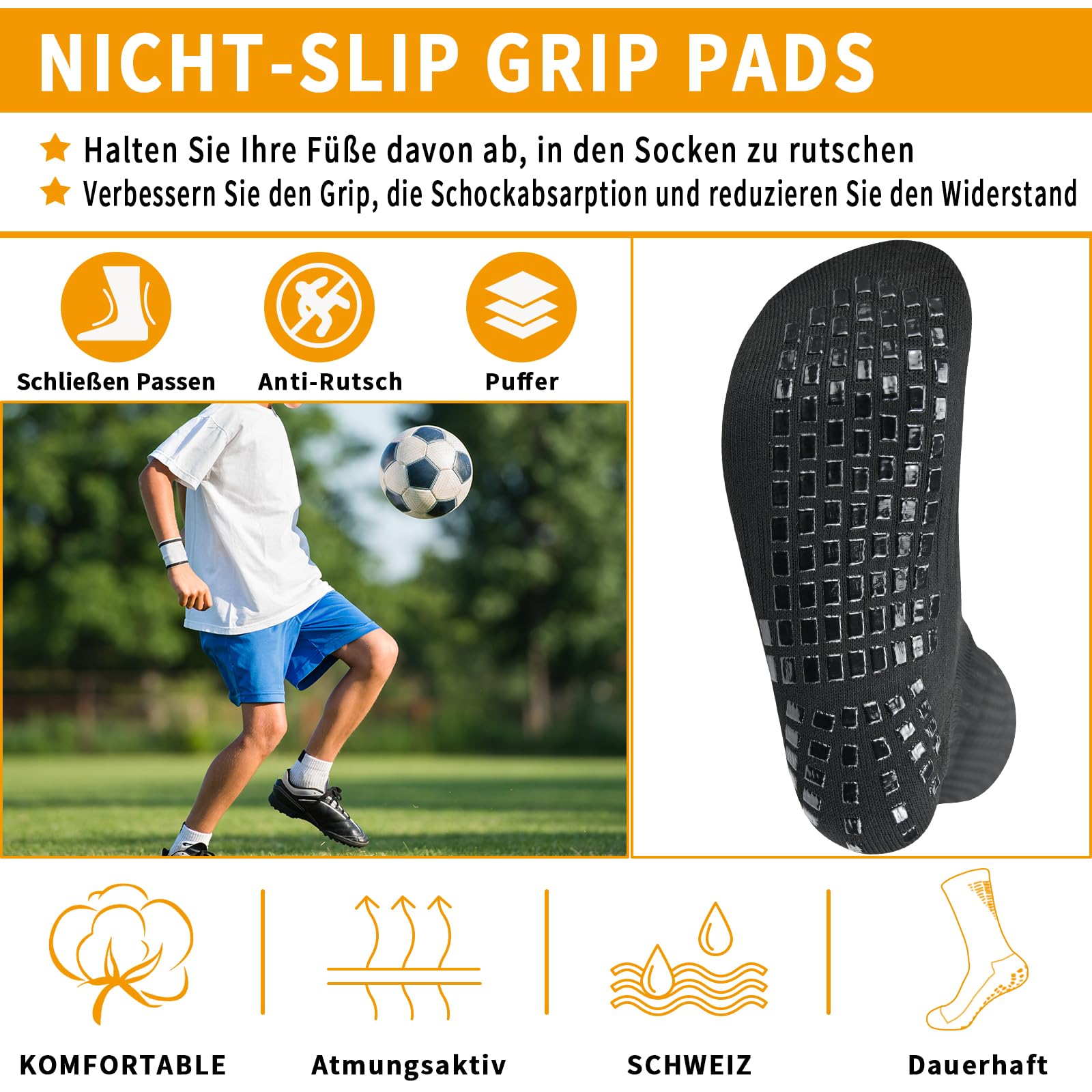 Chaussettes de football antidérapantes pour enfants, lot de 3 paires, tailles 31-34/35-38